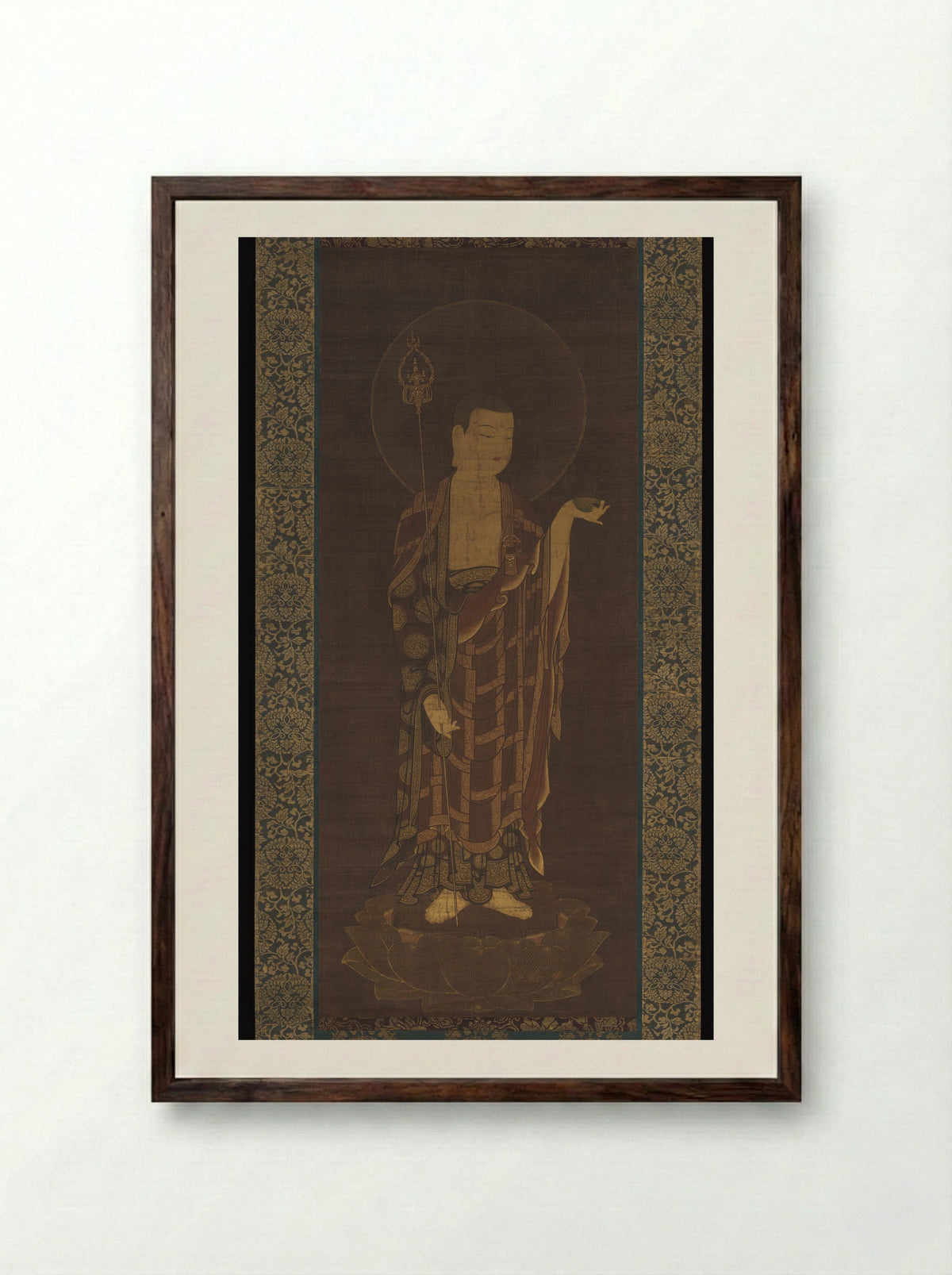 Jizō Bosatsu (Ksitigarbha, Hanging Scroll) - Fine Art Print - Framed Print Dark Wood