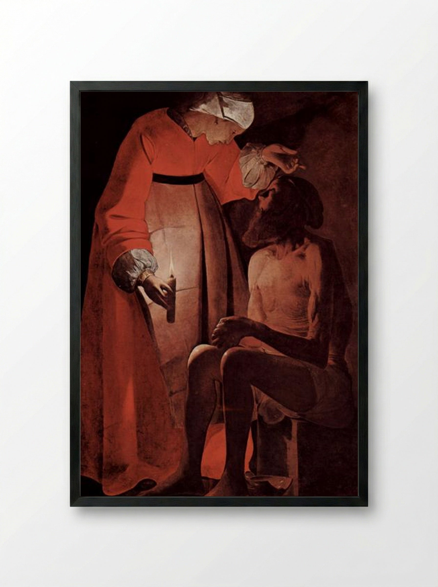 Job Mocked by His Wife - Georges de la Tour - Framed Print Black