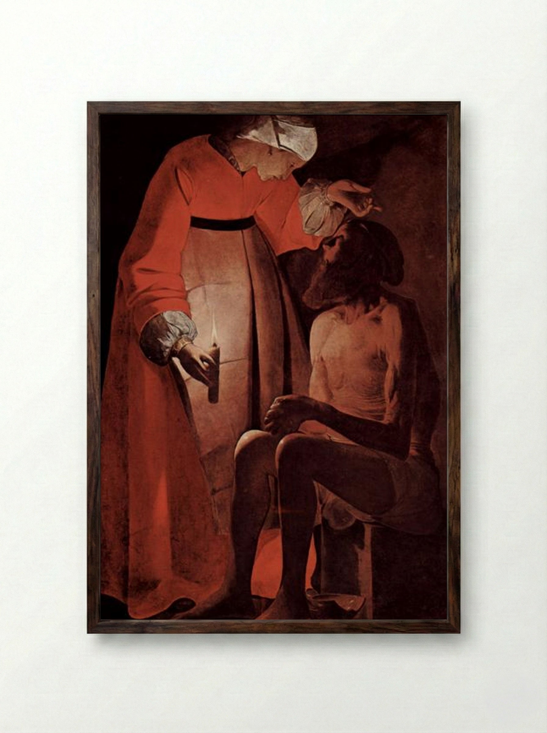 Job Mocked by His Wife - Georges de la Tour - Framed Print Dark Wood