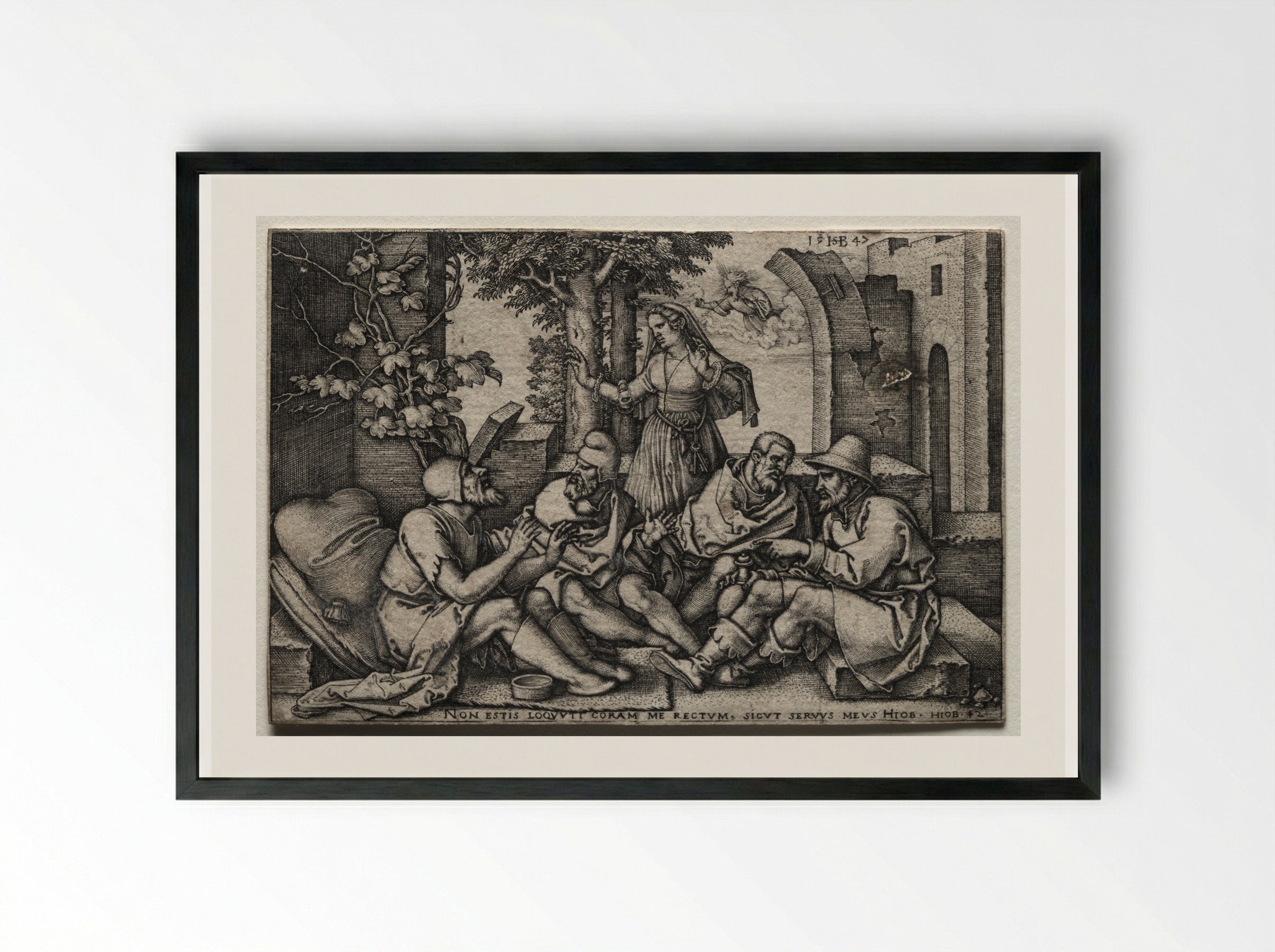 Job and His Friends - Sebald Beham - Framed Print Black