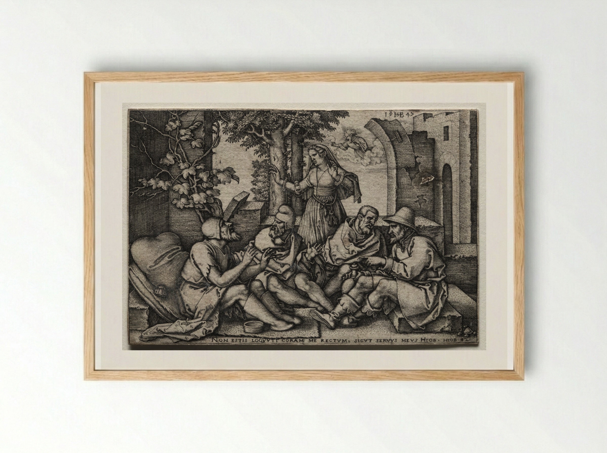 Job and His Friends - Sebald Beham - Framed Print Wood