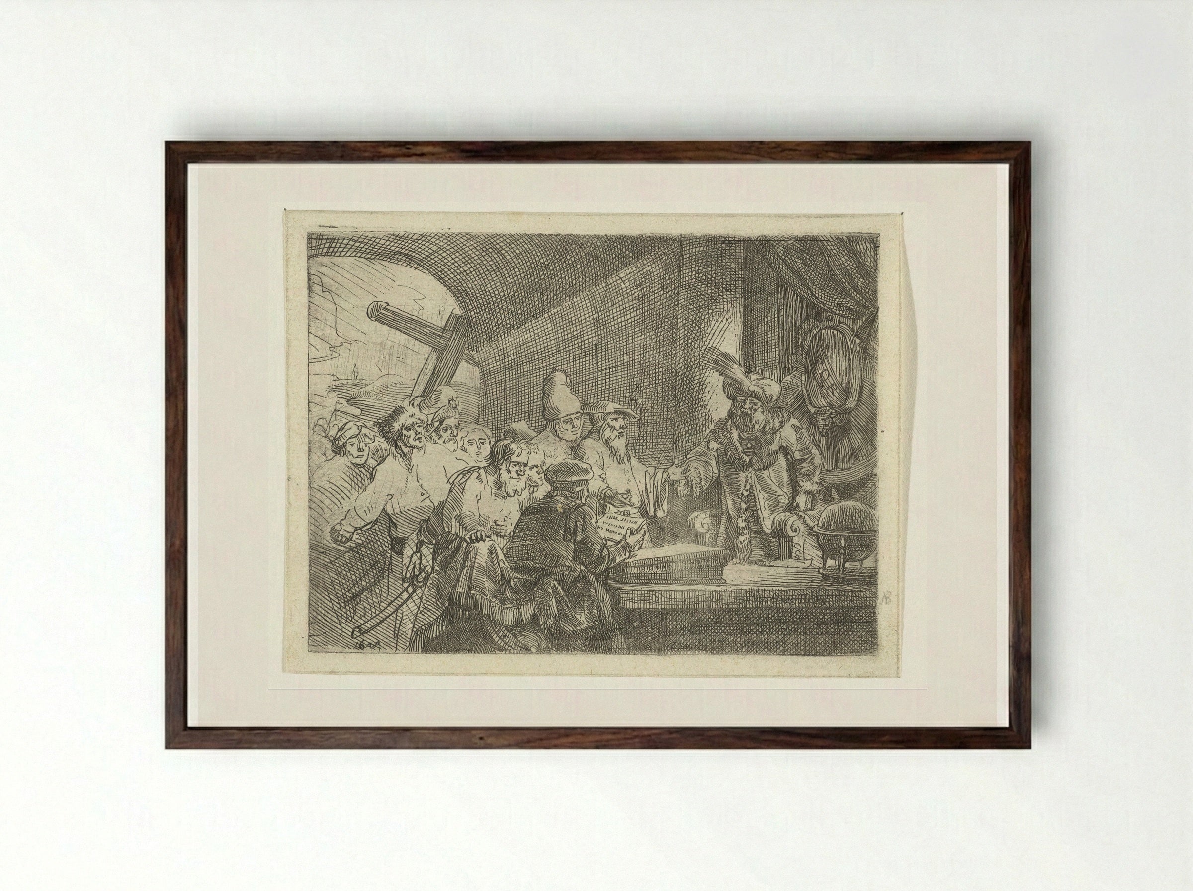 Joden voor Pilatus - Samuel van Hoogstraten - Framed Print Dark Wood