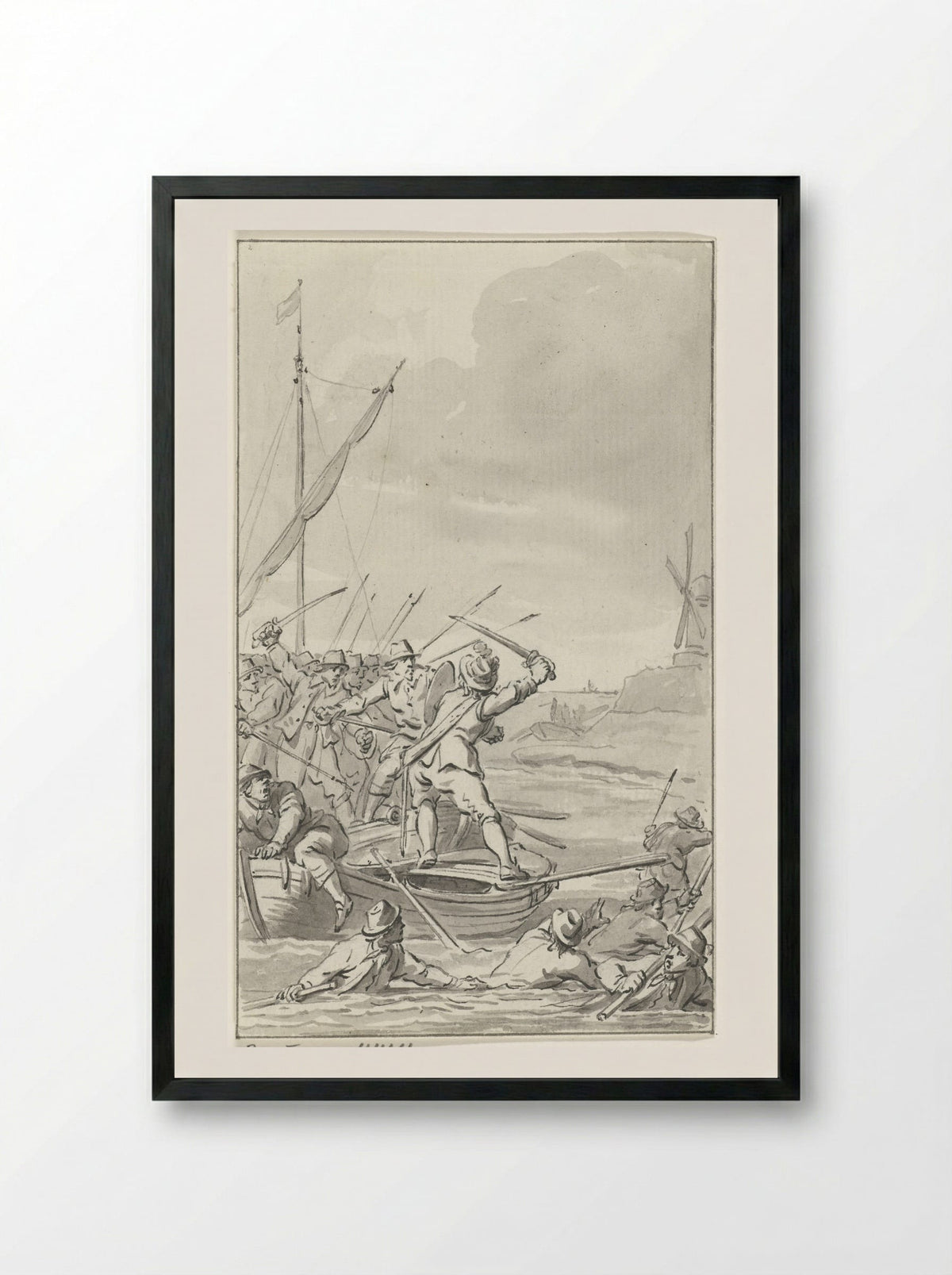 Johan van Galen Defending Himself Against Twenty Robbers - Jacobus Buys - Framed Print Black