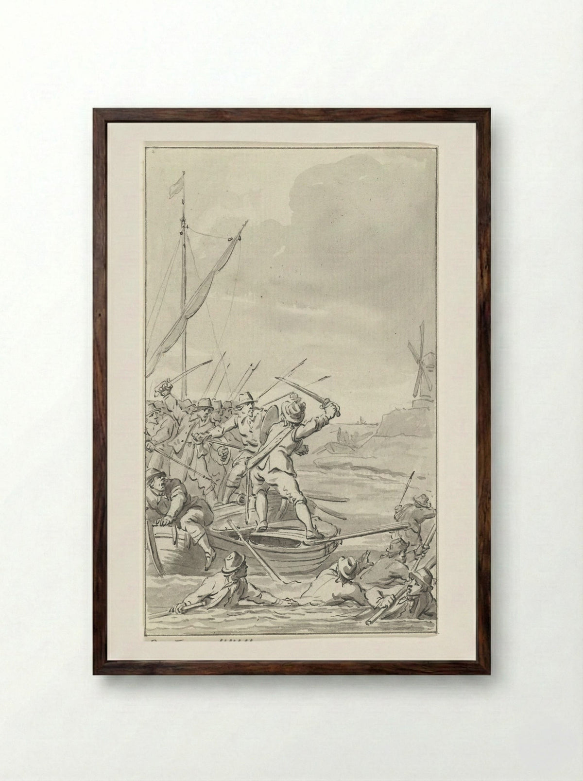 Johan van Galen Defending Himself Against Twenty Robbers - Jacobus Buys - Framed Print Dark Wood