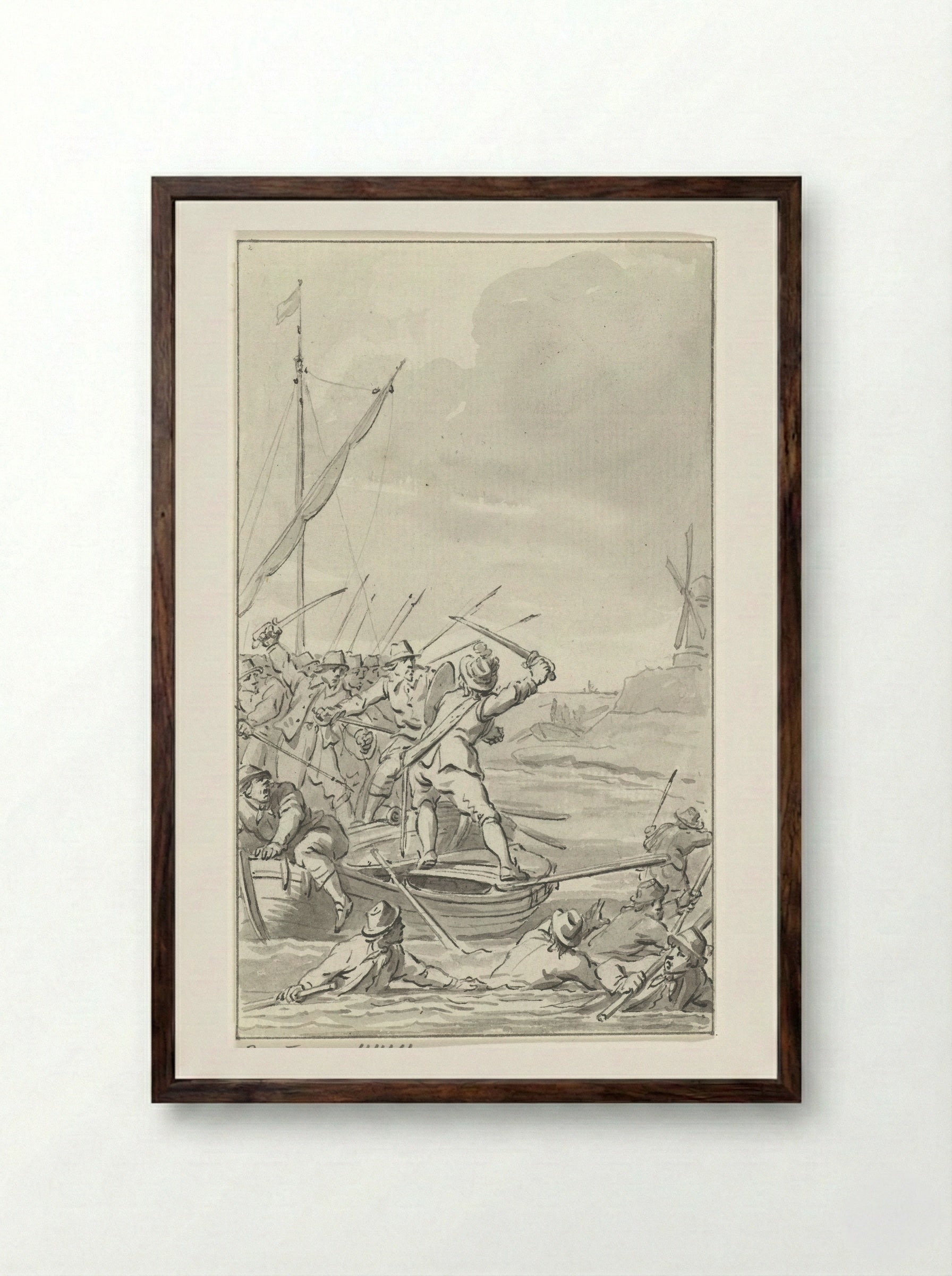 Johan van Galen Defending Himself Against Twenty Robbers - Jacobus Buys - Framed Print Dark Wood