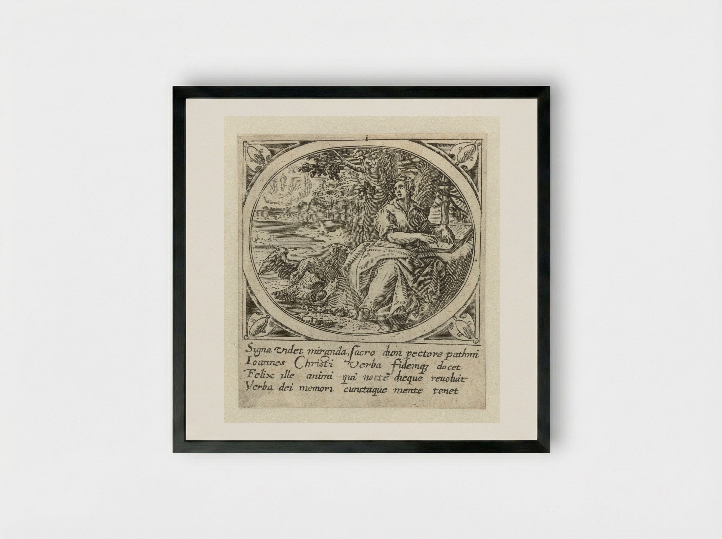Johannes de Evangelist op Patmos - Gerard de Jode - Framed Print Black