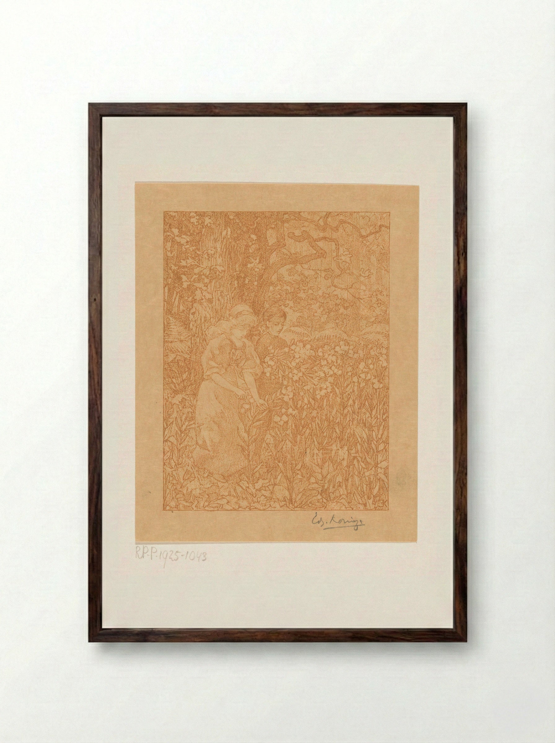 Johannes en Robinetta in een veld met bloemen - Edzard Koning - Framed Print Dark Wood