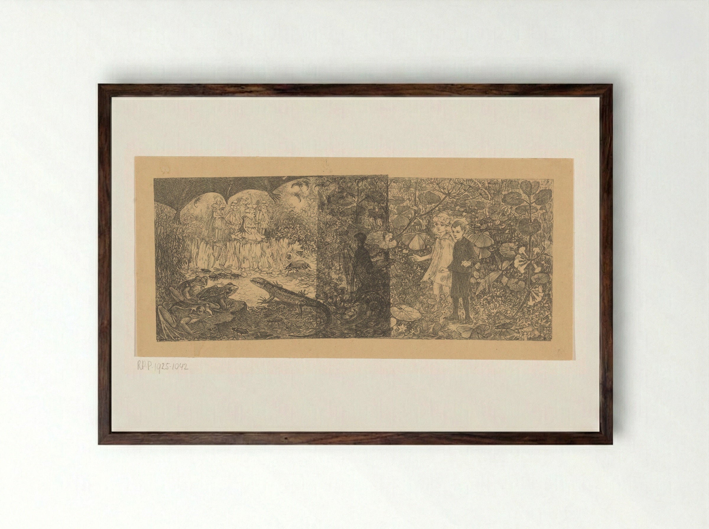 Johannes en Windekind bij de elfenkoning Oberon - Edzard Koning - Framed Print Dark Wood