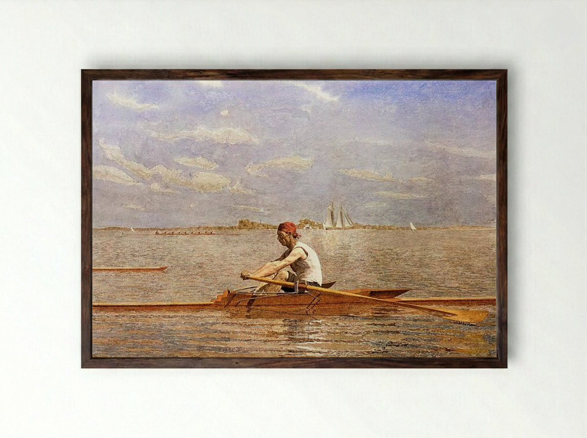 John Biglin in a Single Scull - Thomas Eakins - Framed Print Dark Wood