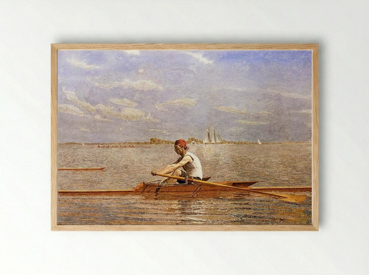 John Biglin in a Single Scull - Thomas Eakins - Framed Print Wood