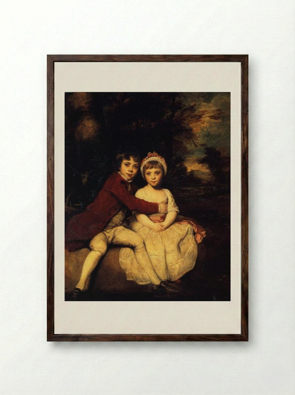 John Parker and his Sister Theresa - Joshua Reynolds - Framed Print Dark Wood