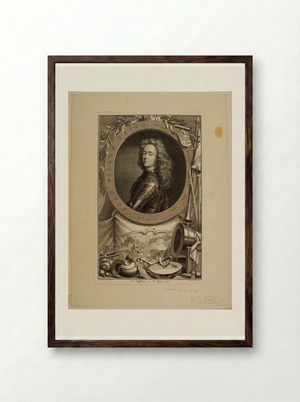 John William Friso, Prince of Orange and Nassau - Jacobus Houbraken - Framed Print Dark Wood