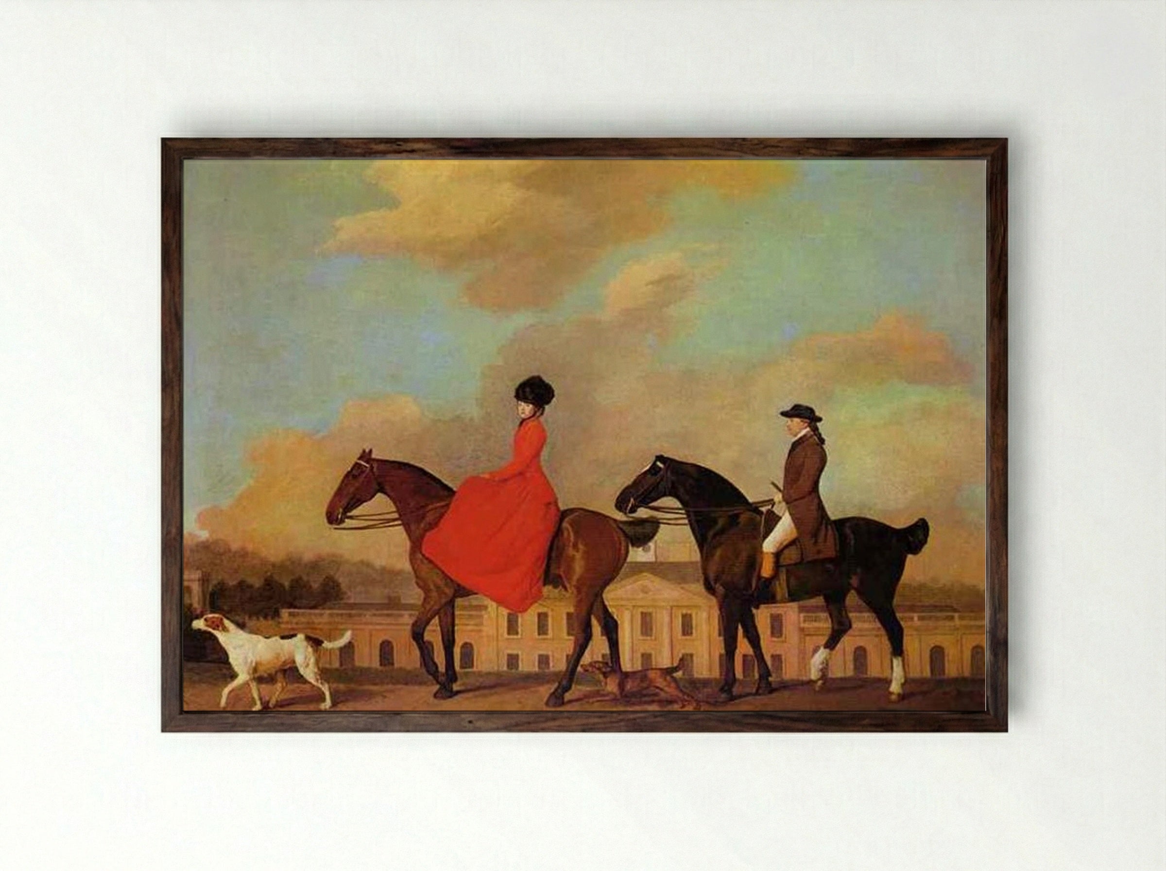 John and Sophia Musters riding at Colwick Hall - George Stubbs - Framed Print Dark Wood