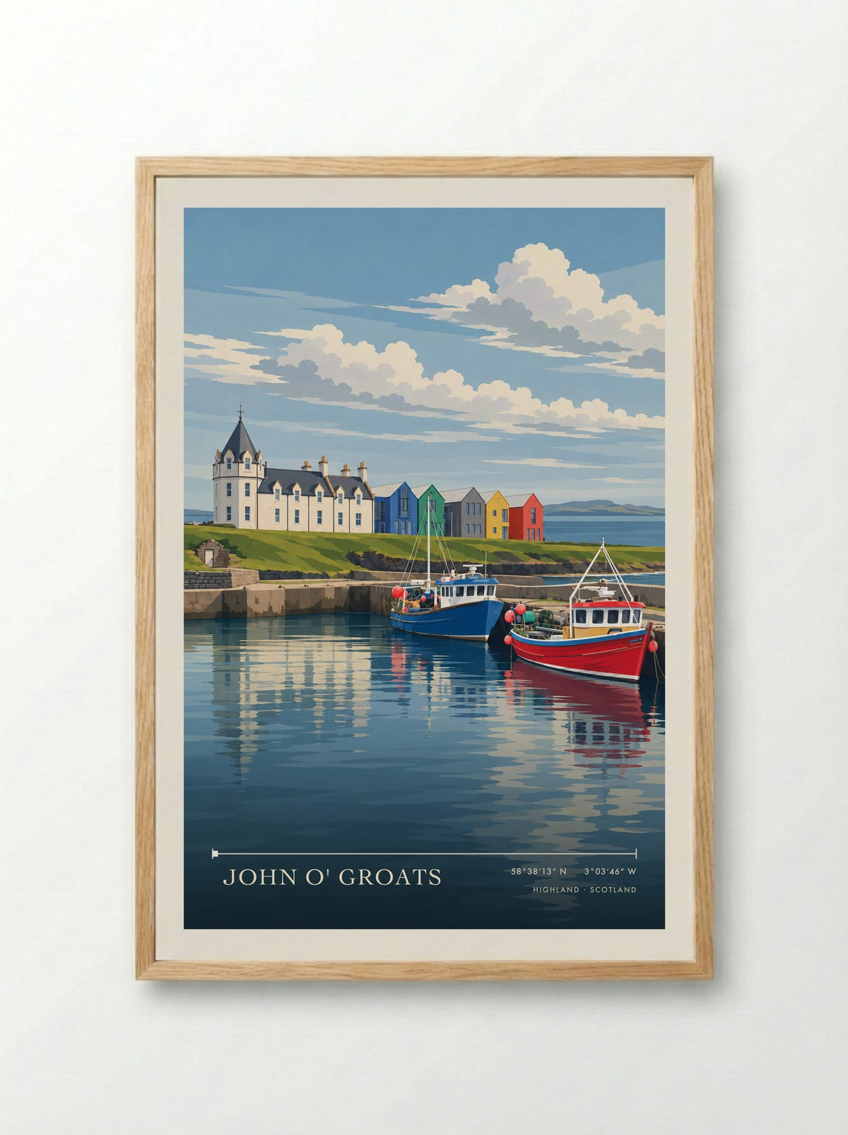 John o' Groats, Highland | Travel Poster - Framed Print Wood