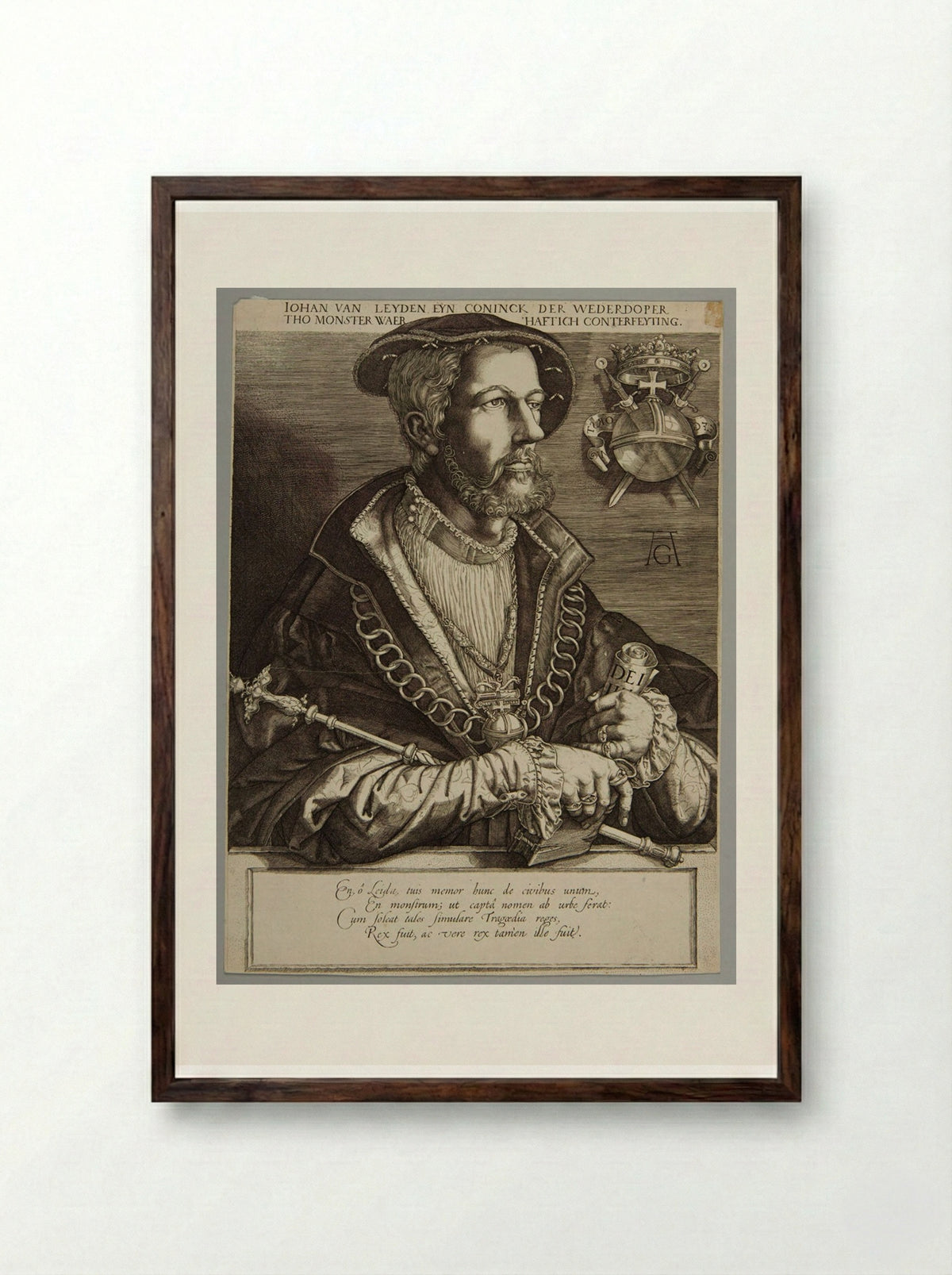John van Leyden, King of the Anabaptists - Jan Harmensz. Muller - Framed Print Dark Wood