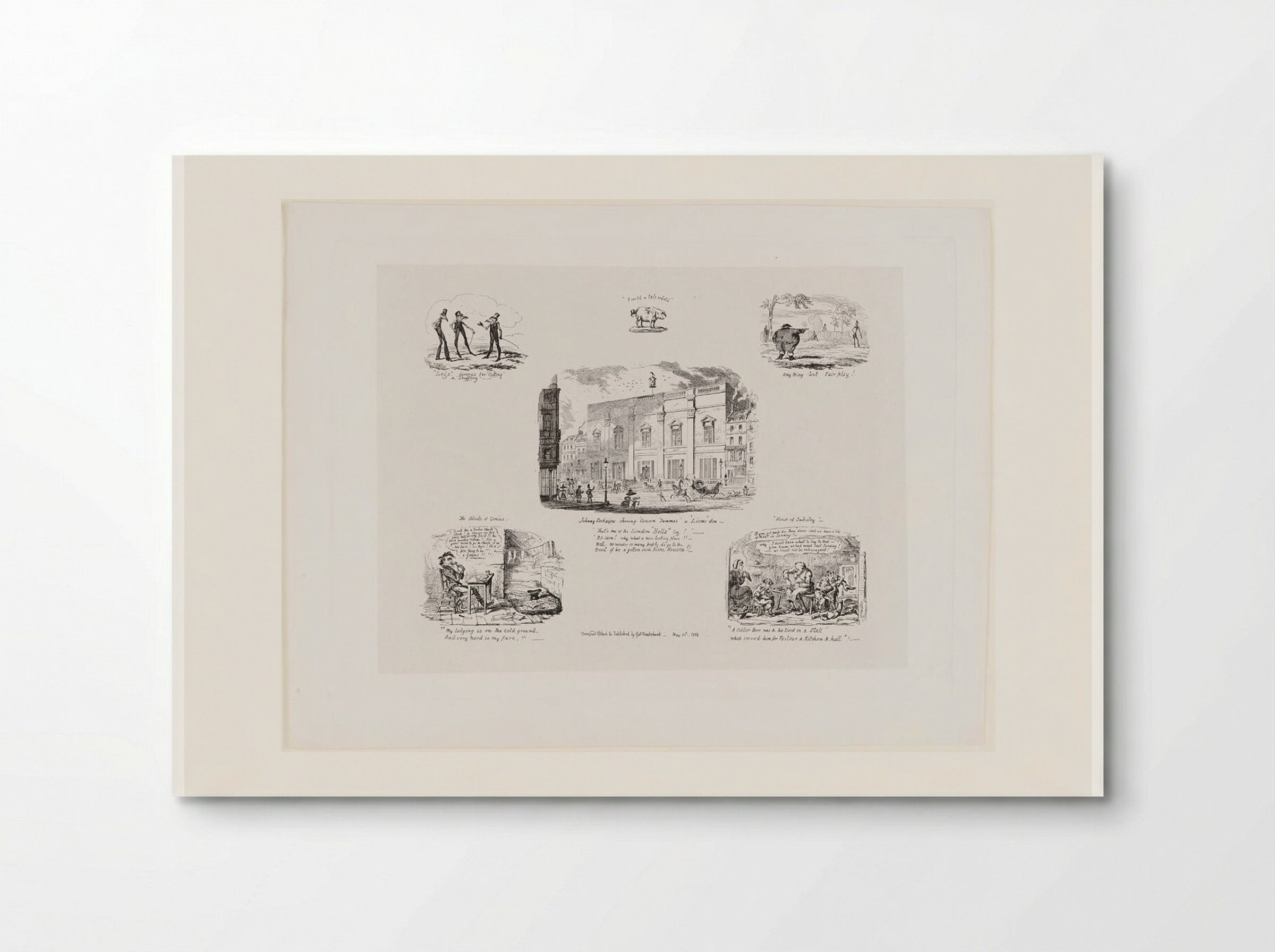 Johnny Cockaigne Showing Cousin Tummas a Lions Den - George Cruikshank - Poster