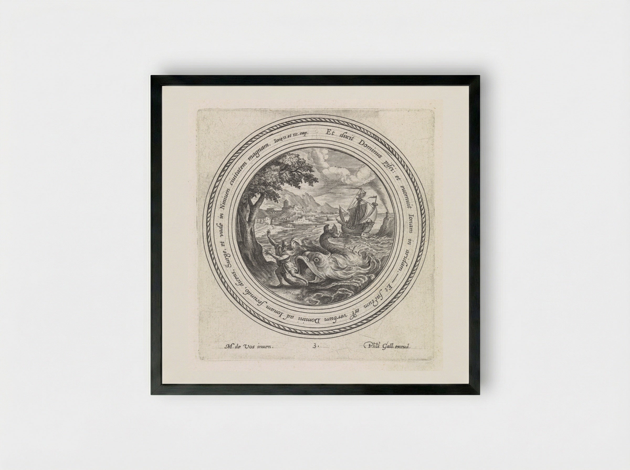 Jonah Cast Ashore by the Great Fish - Crispijn van de Passe (I) - Framed Print Black