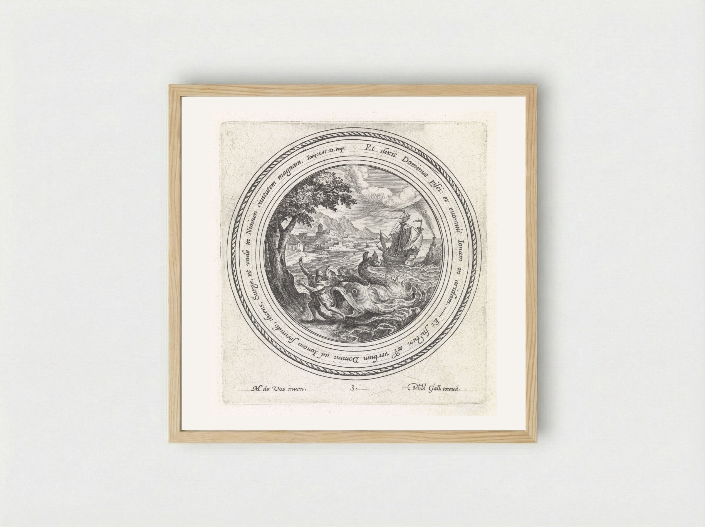 Jonah Cast Ashore by the Great Fish - Crispijn van de Passe (I) - Framed Print Wood