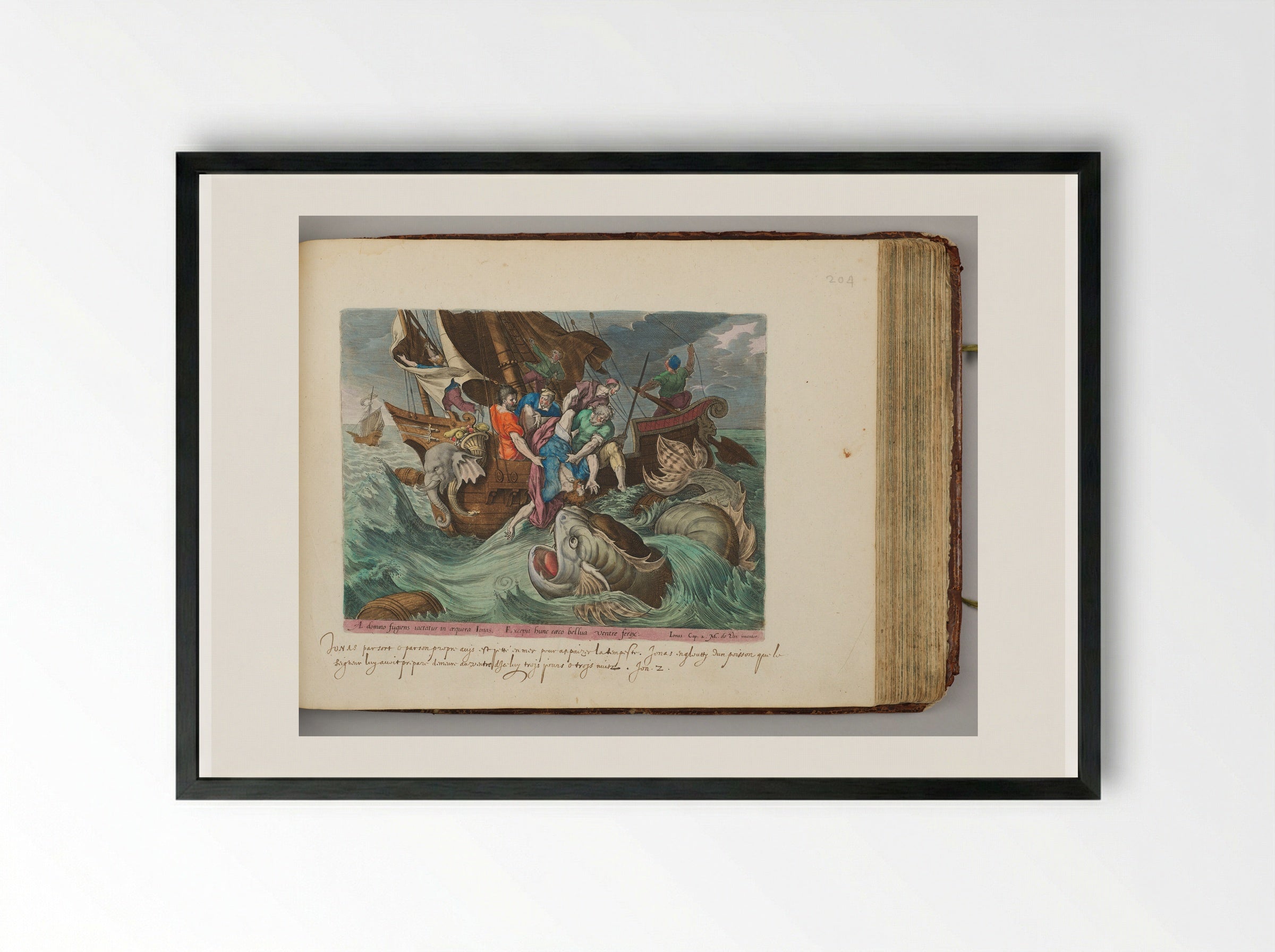 Jonah Cast into the Sea - Hieronymus Wierix - Framed Print Black