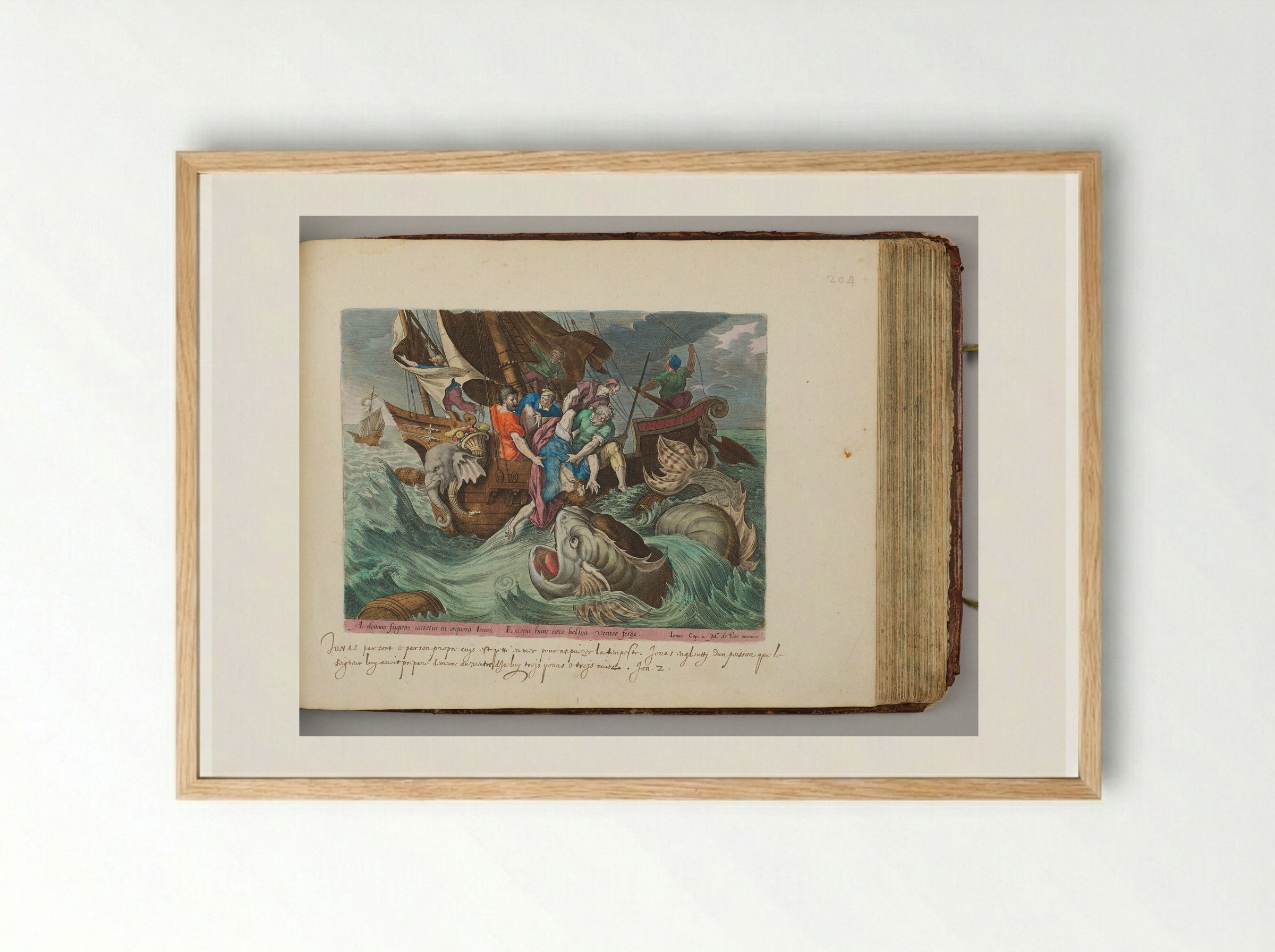 Jonah Cast into the Sea - Hieronymus Wierix - Framed Print Wood
