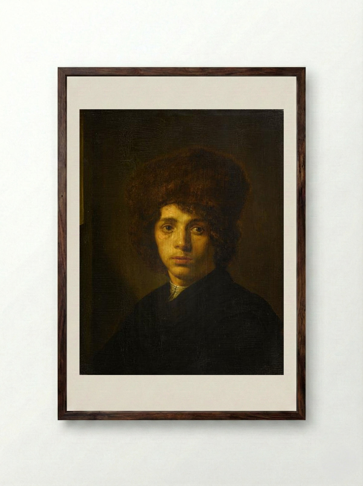 Jonge man met bontmuts - David Bailly - Framed Print Dark Wood