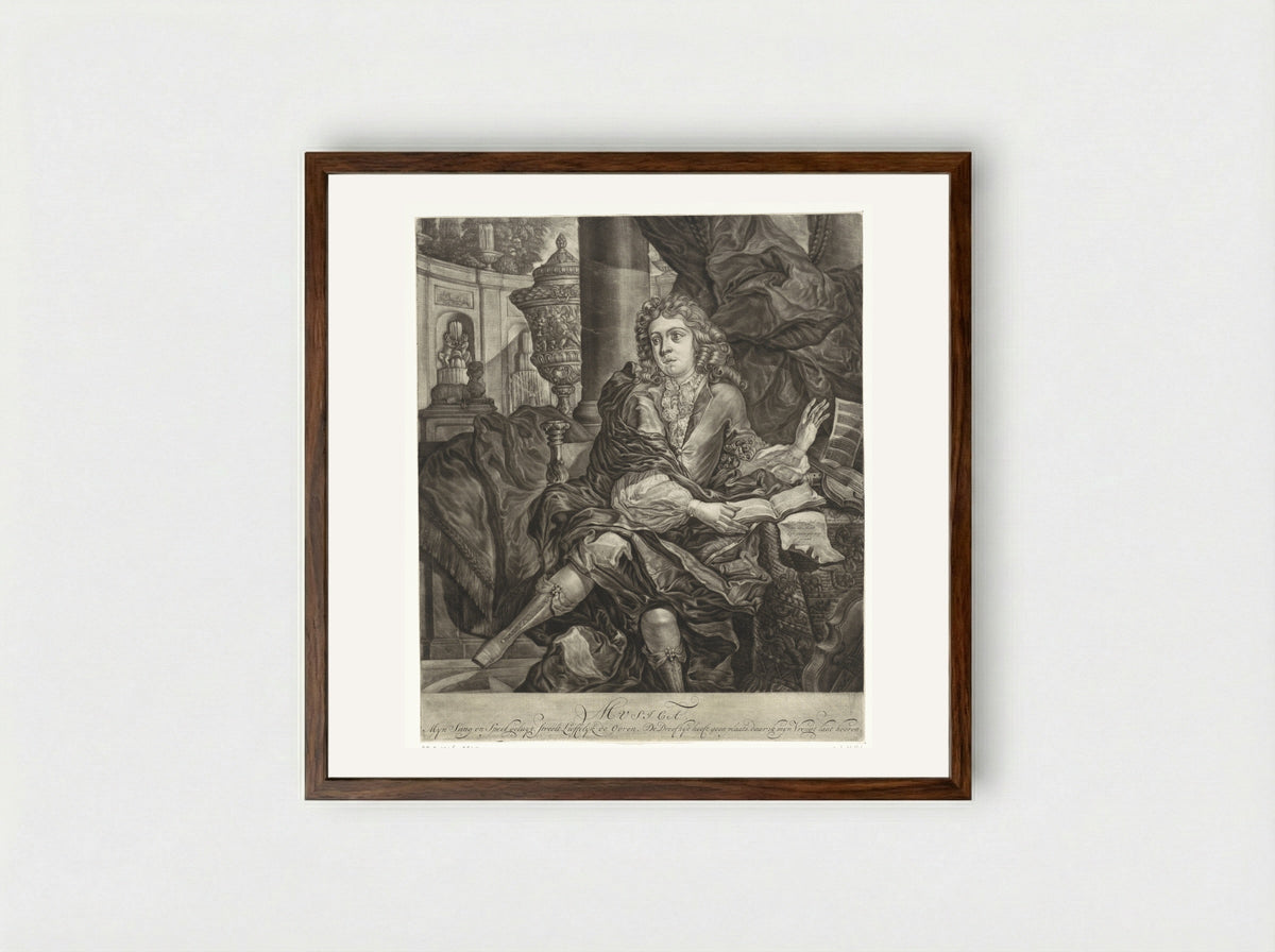 Jonge man met muziekinstrumenten - Arnoud van Halen - Framed Print Dark Wood