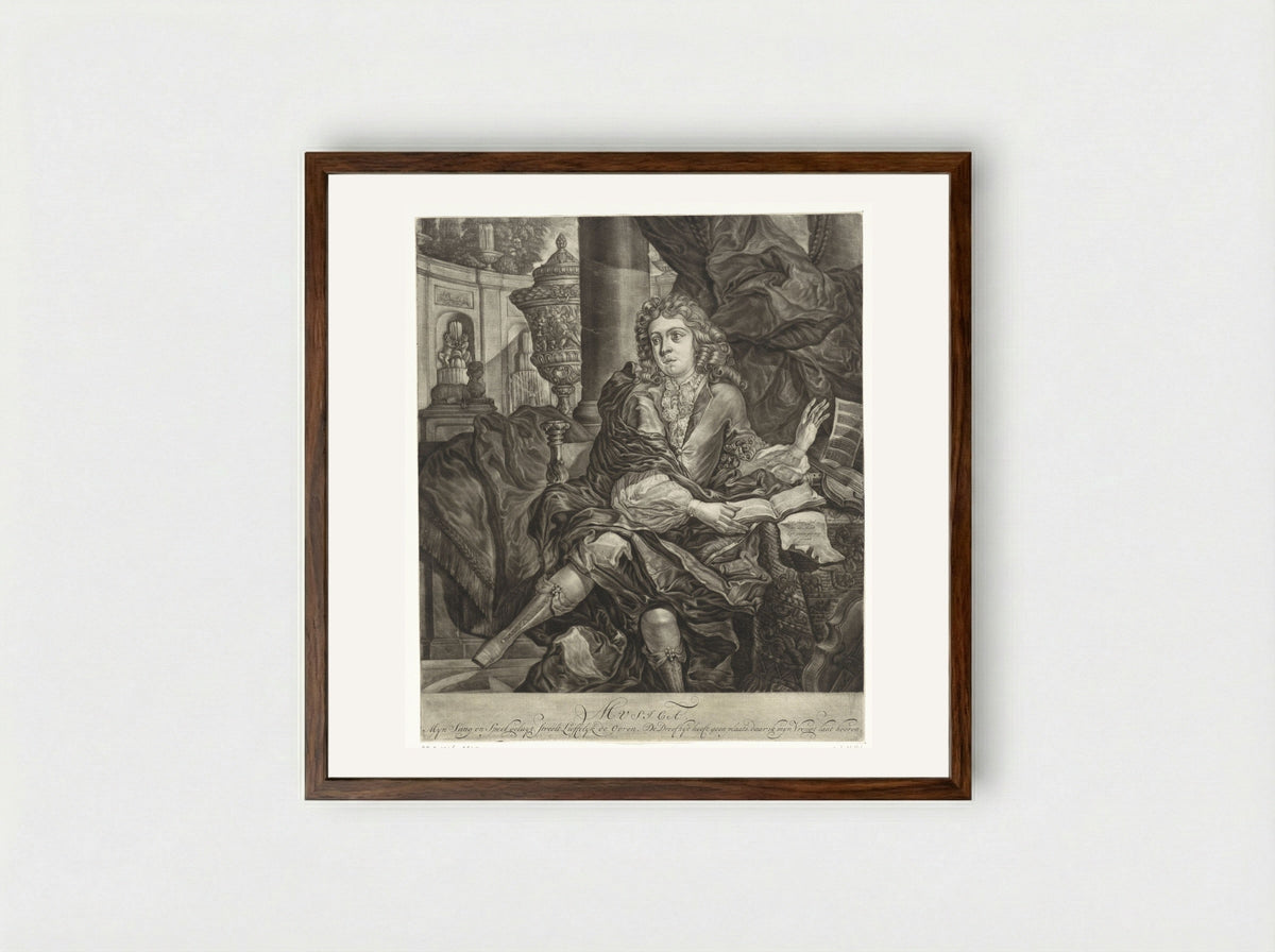 Jonge man met muziekinstrumenten - Arnoud van Halen - Framed Print Dark Wood