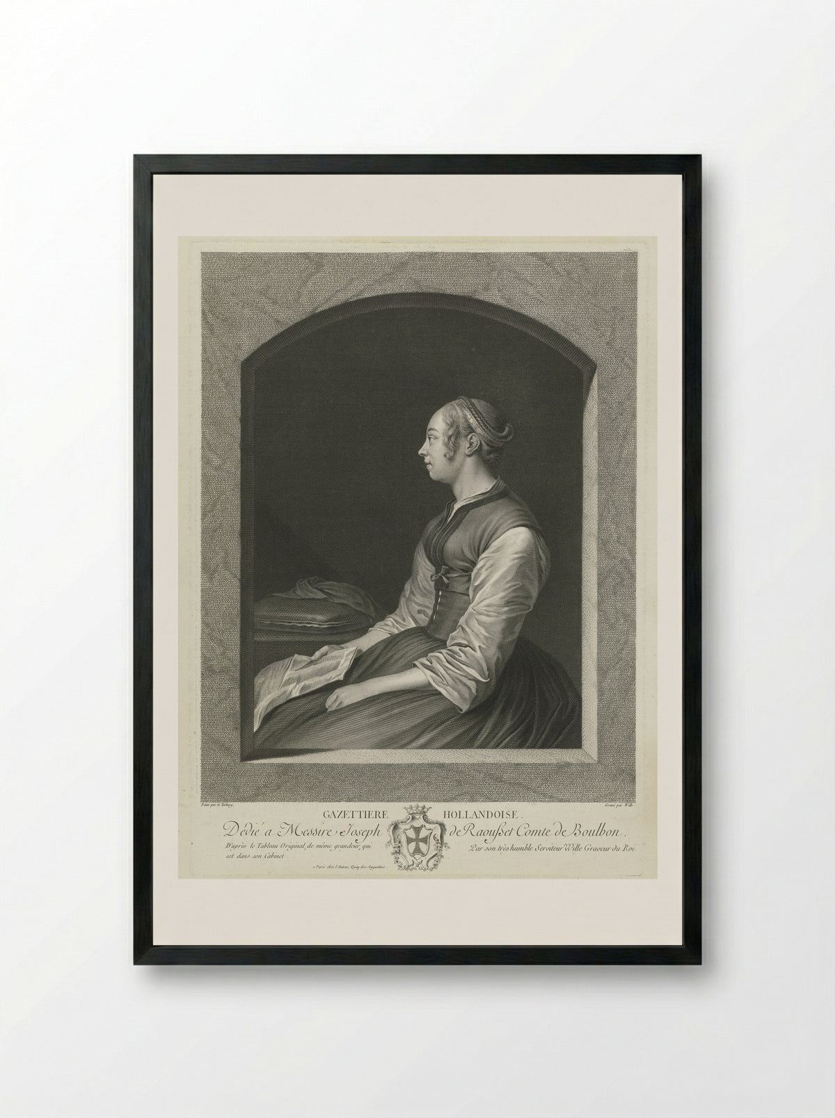 Jonge vrouw in bed met liefdespijn - Gesina ter Borch - Framed Print Black