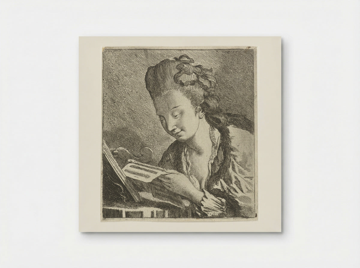 Jonge vrouw leest bladmuziek - Theodorus de Roode - Poster