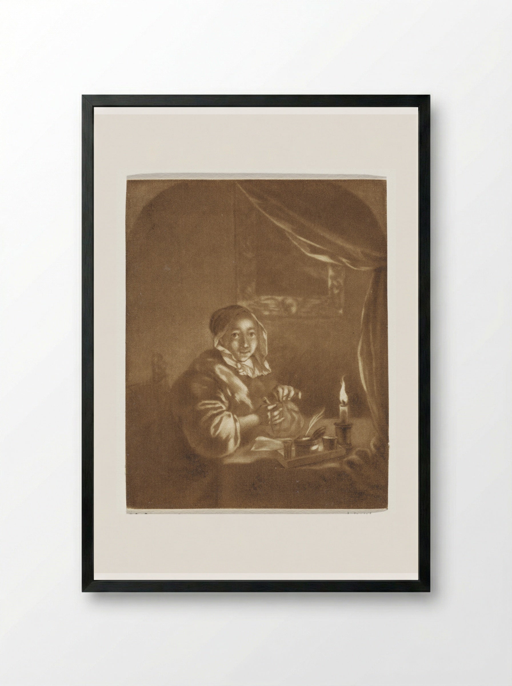 Jonge vrouw met een brief - Cornelis Ploos van Amstel - Framed Print Black
