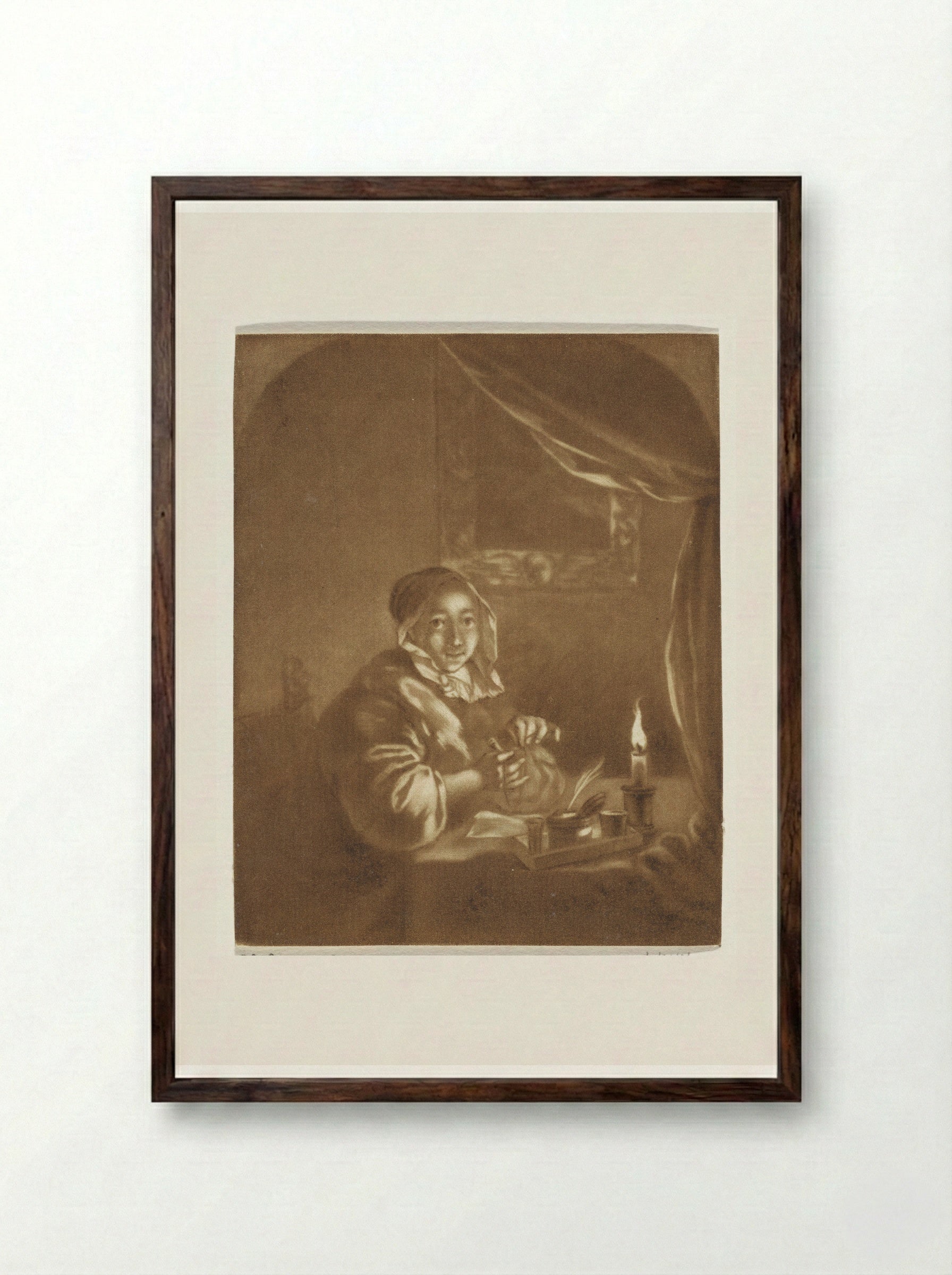 Jonge vrouw met een brief - Cornelis Ploos van Amstel - Framed Print Dark Wood
