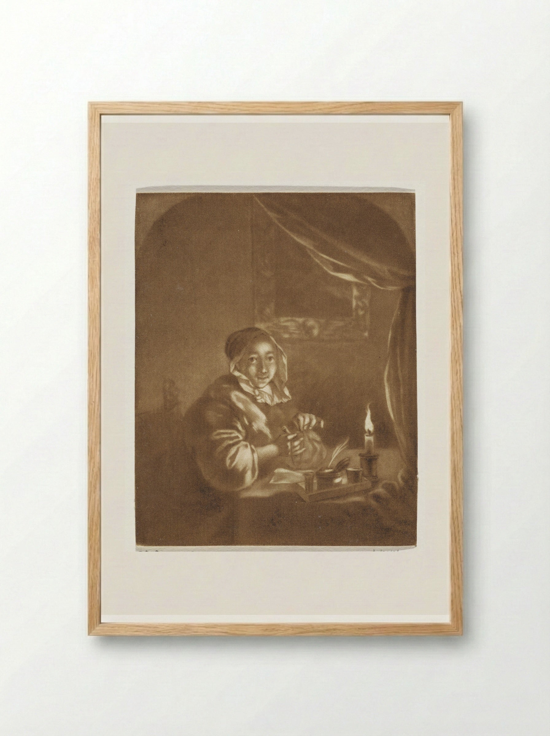 Jonge vrouw met een brief - Cornelis Ploos van Amstel - Framed Print Wood