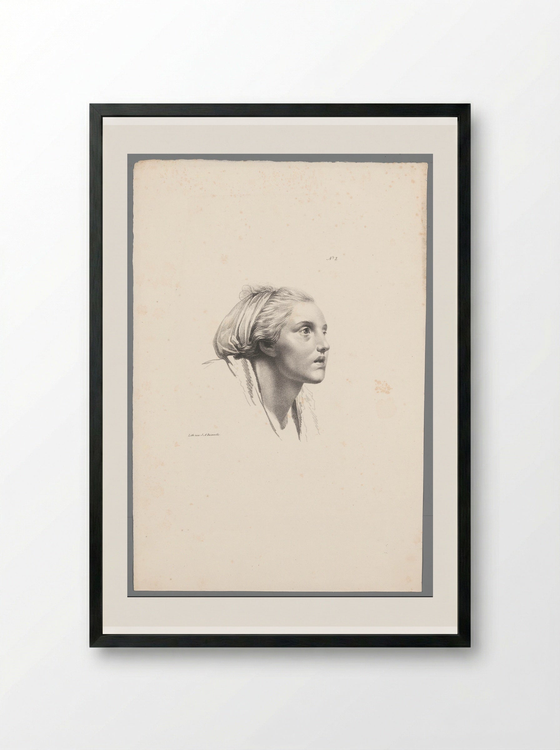 Jonge vrouw met hoofddoek - Jean Augustin Daiwaille - Framed Print Black