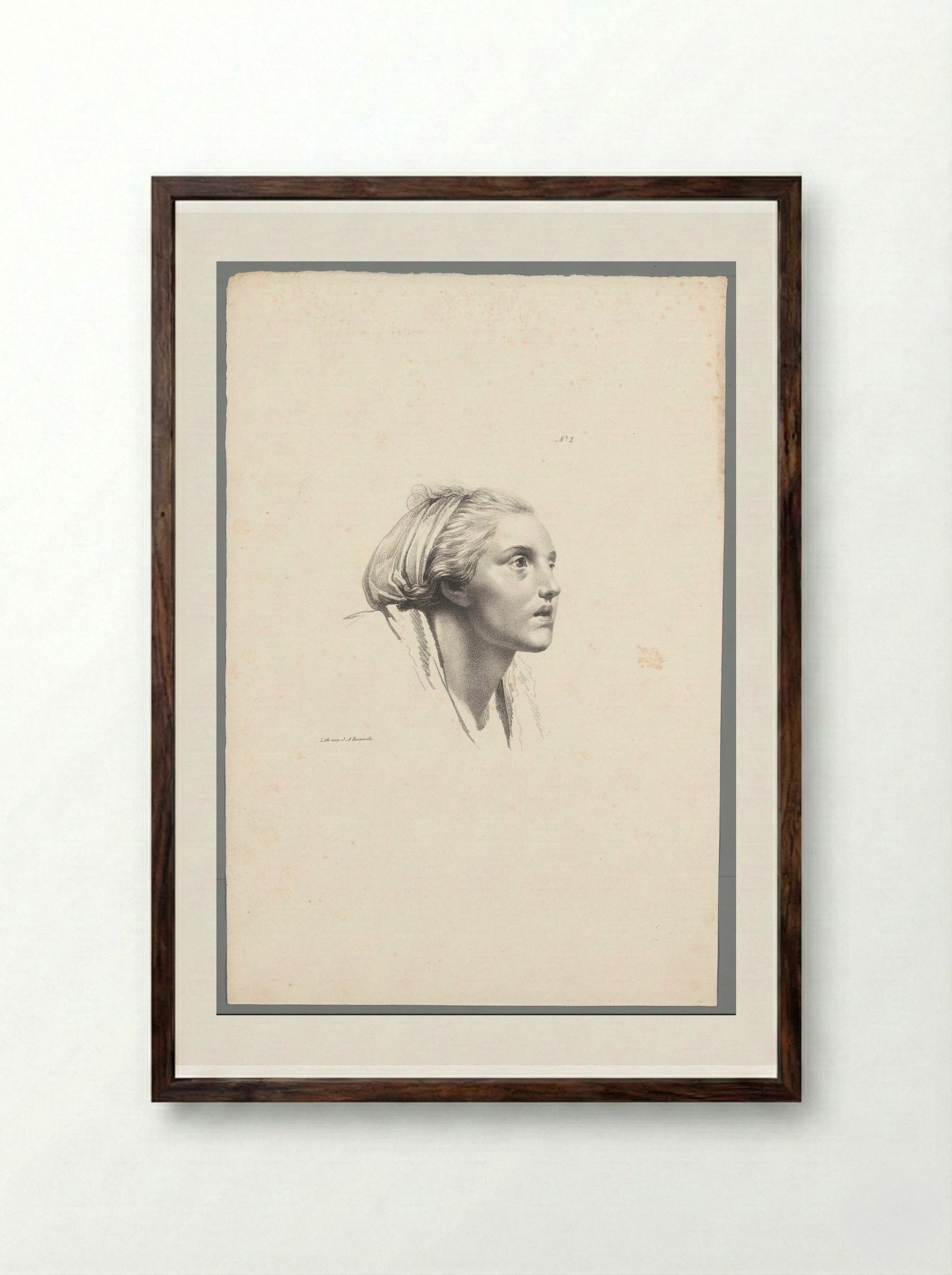 Jonge vrouw met hoofddoek - Jean Augustin Daiwaille - Framed Print Dark Wood