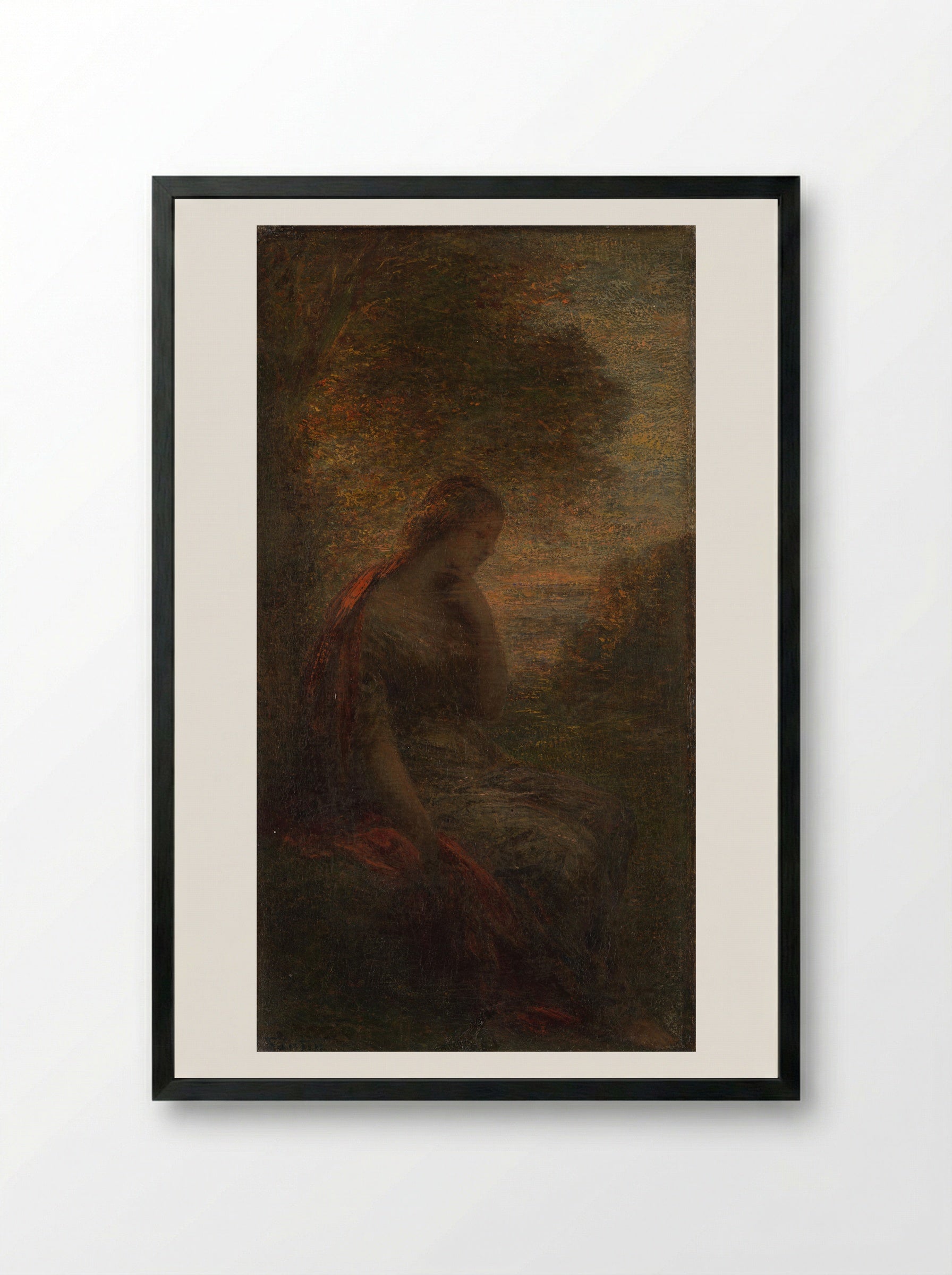 Jonge vrouw onder een boom bij zonsondergang, genaamd 'Herfst' - Henri Fantin-Latour - Framed Print Black