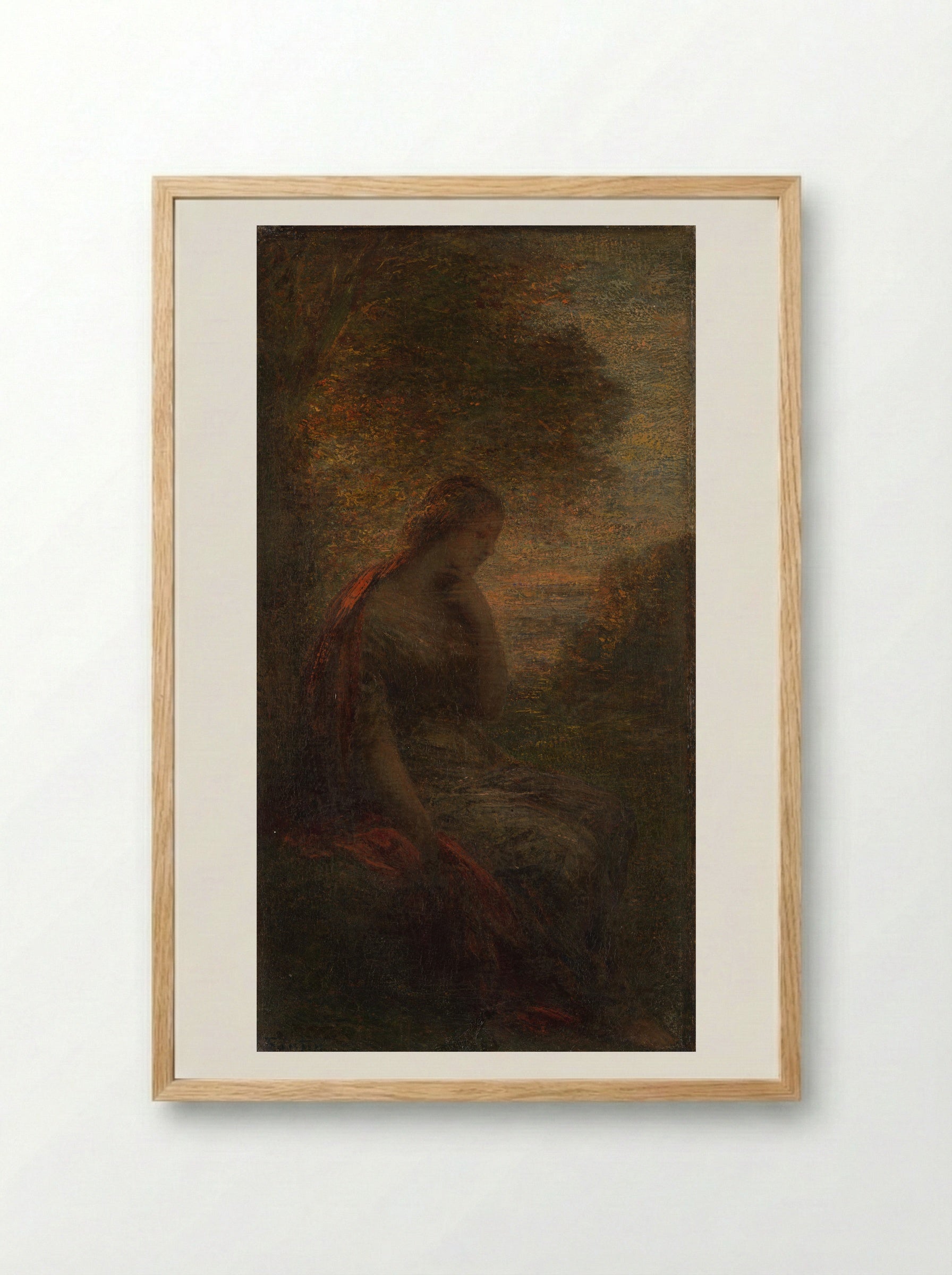 Jonge vrouw onder een boom bij zonsondergang, genaamd 'Herfst' - Henri Fantin-Latour - Framed Print Wood