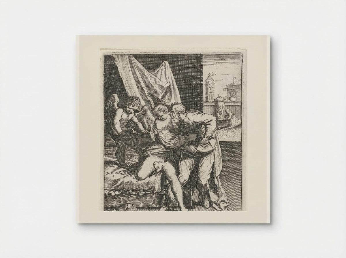 Jonge vrouw wijst oude vrijer af - Johann Theodor de Bry - Poster