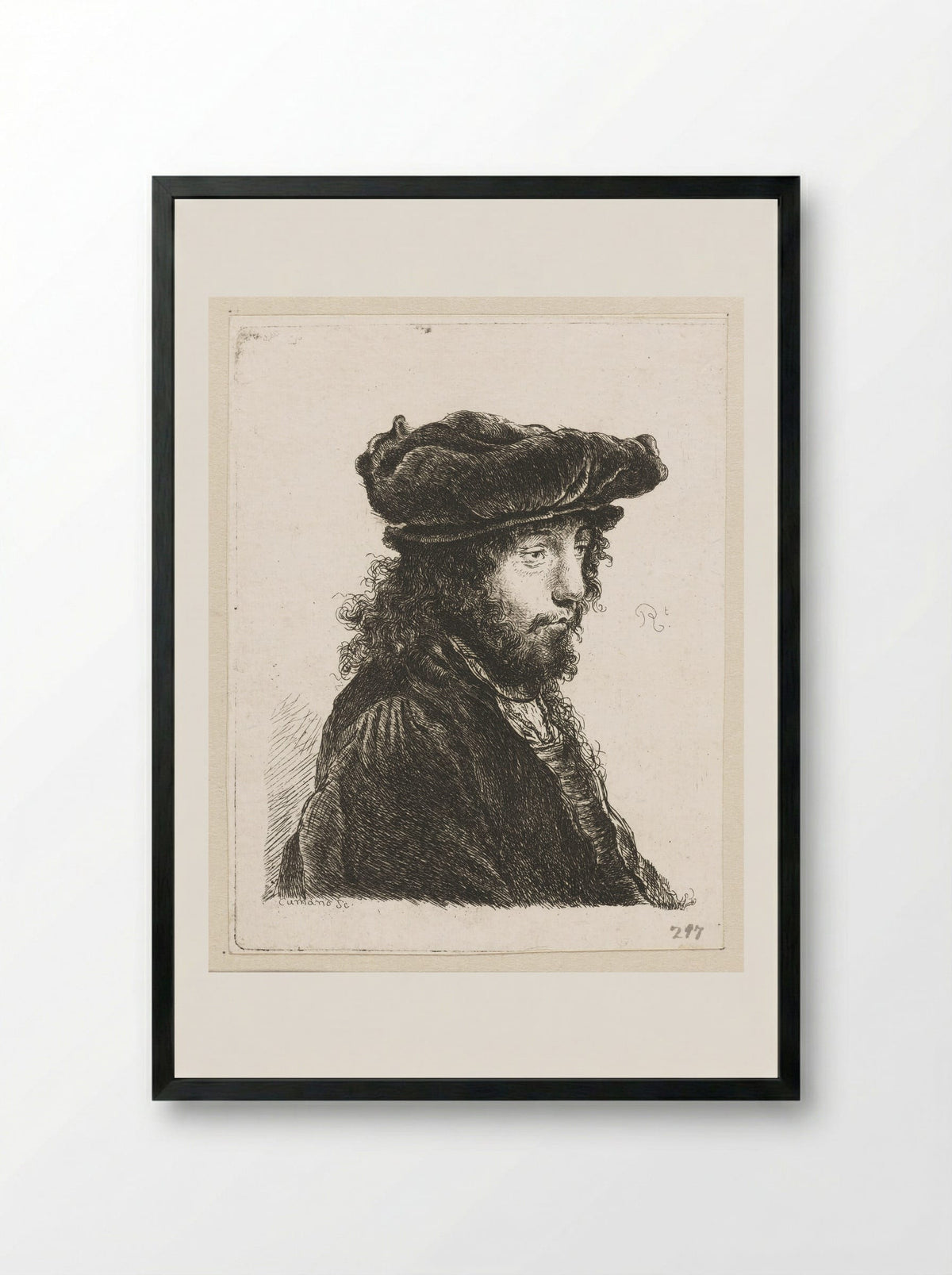 Jongeman met baard en pet - Constantino Cumano - Framed Print Black