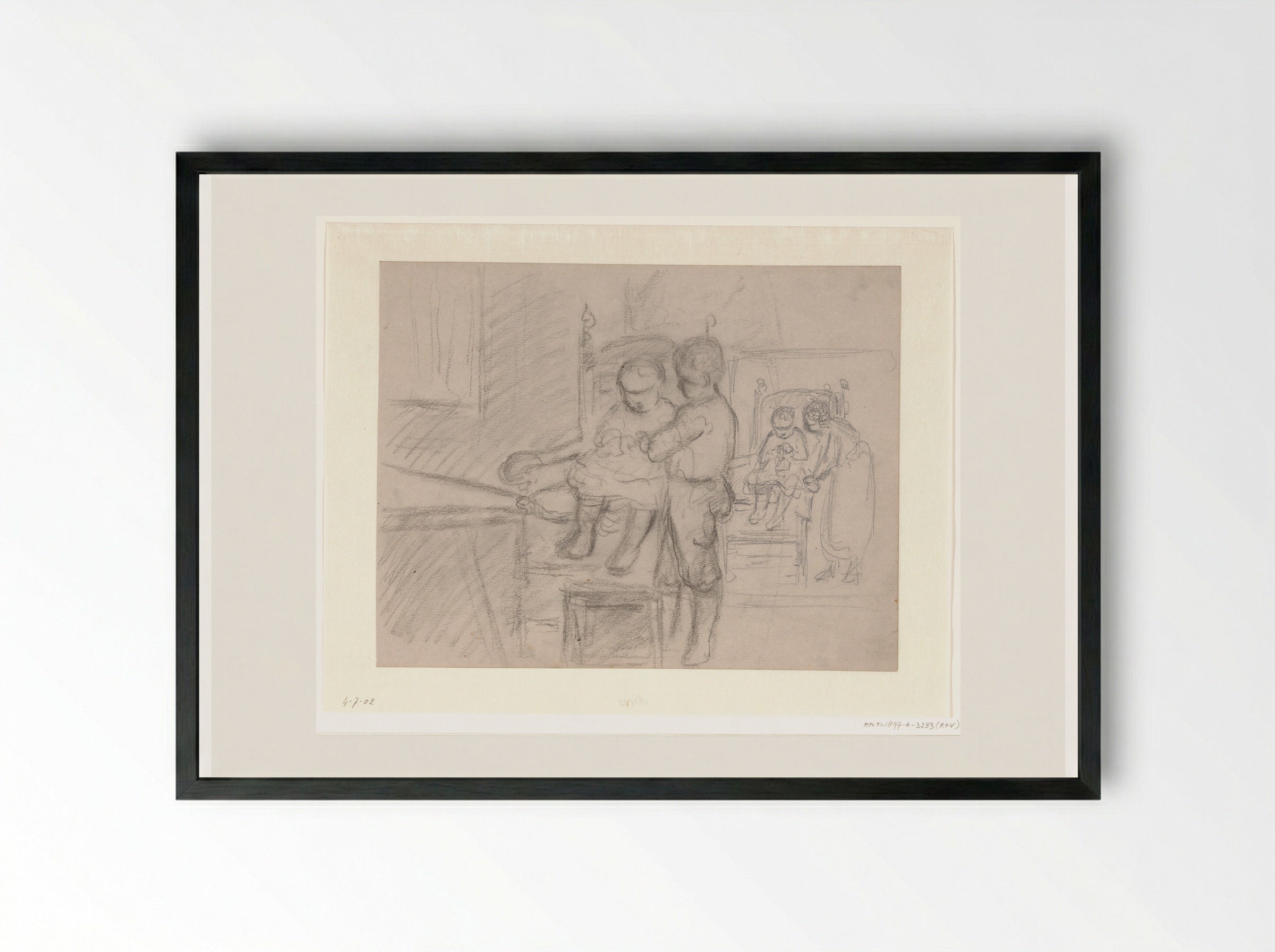 Jongen en meisje bij leunstoelen met kleine kinderen - Hendrik Valkenburg - Framed Print Black