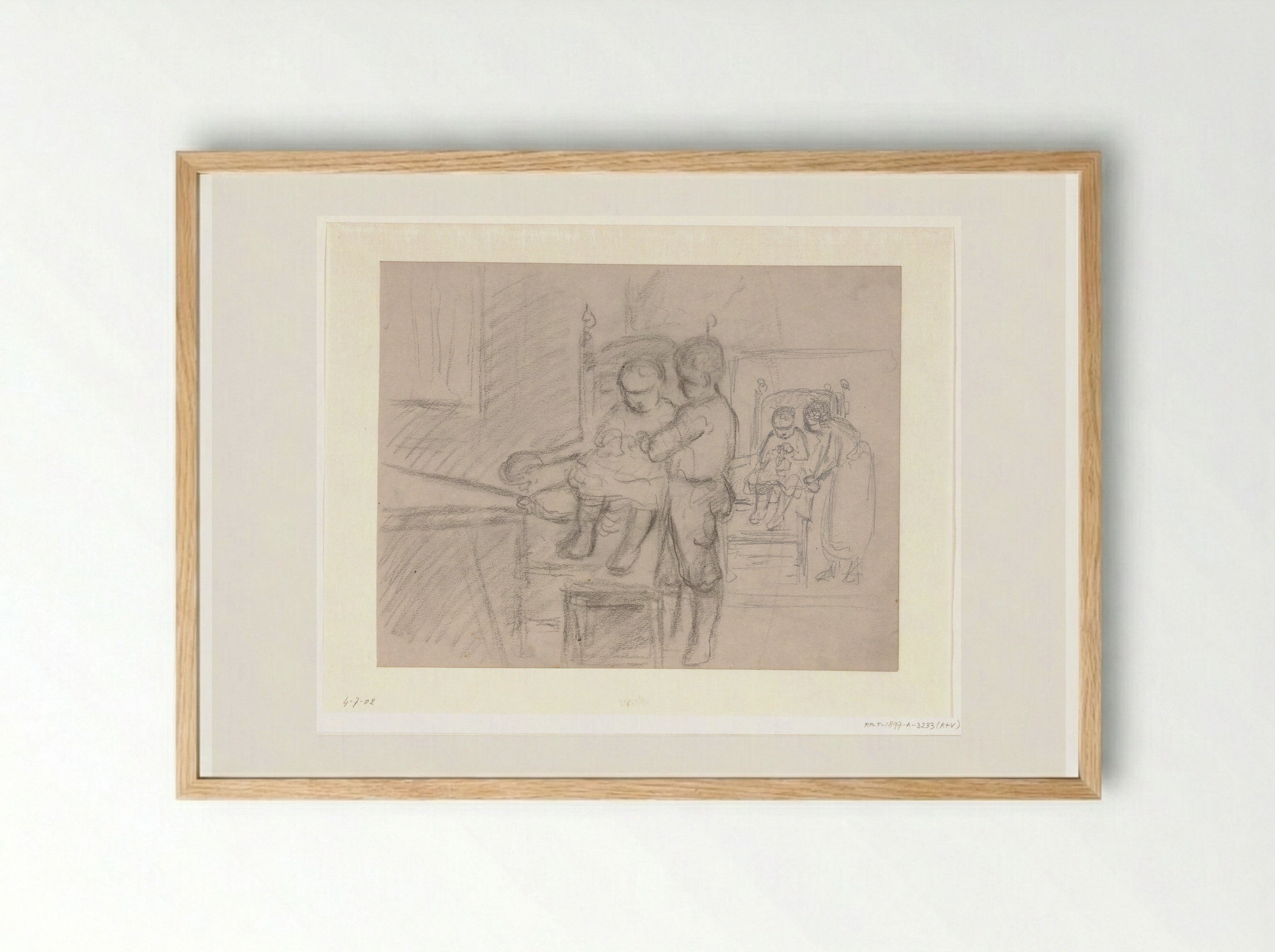 Jongen en meisje bij leunstoelen met kleine kinderen - Hendrik Valkenburg - Framed Print Wood