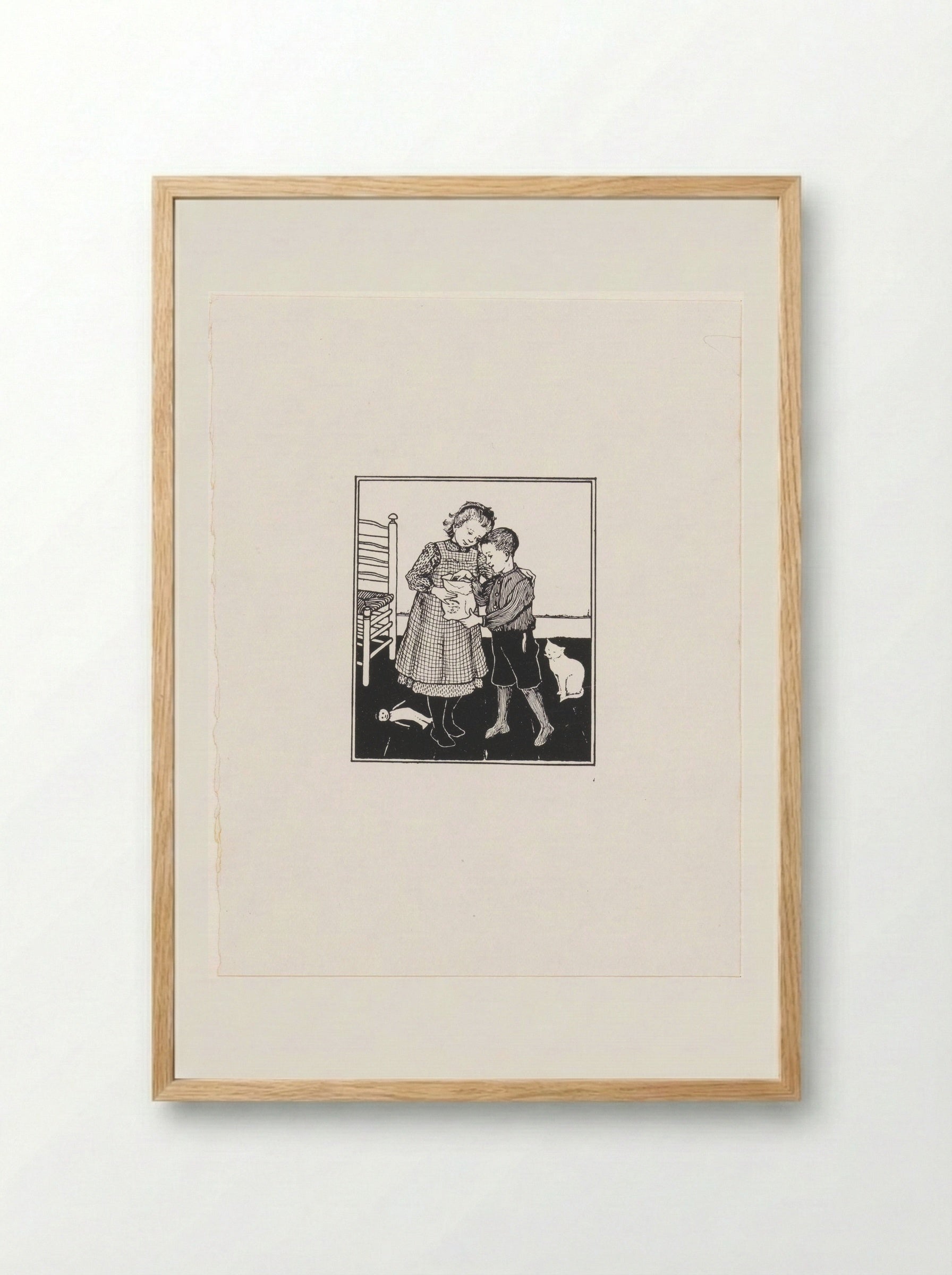 Jongen en meisje met een zak - Julie de Graag - Framed Print Wood