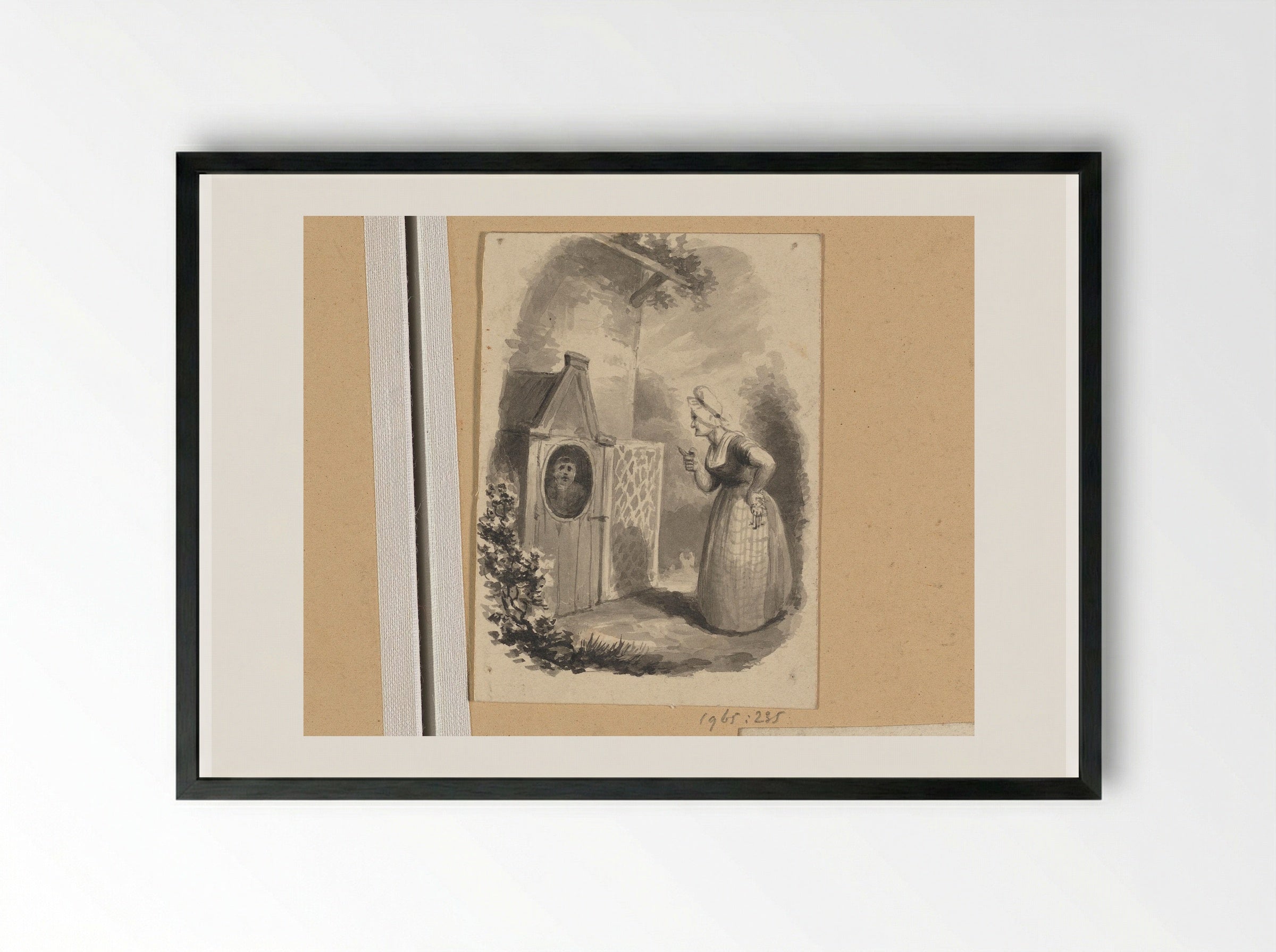 Jongen in een kippenhok opgesloten door een vrouw - Johann Wilhelm Kaiser (I) - Framed Print Black