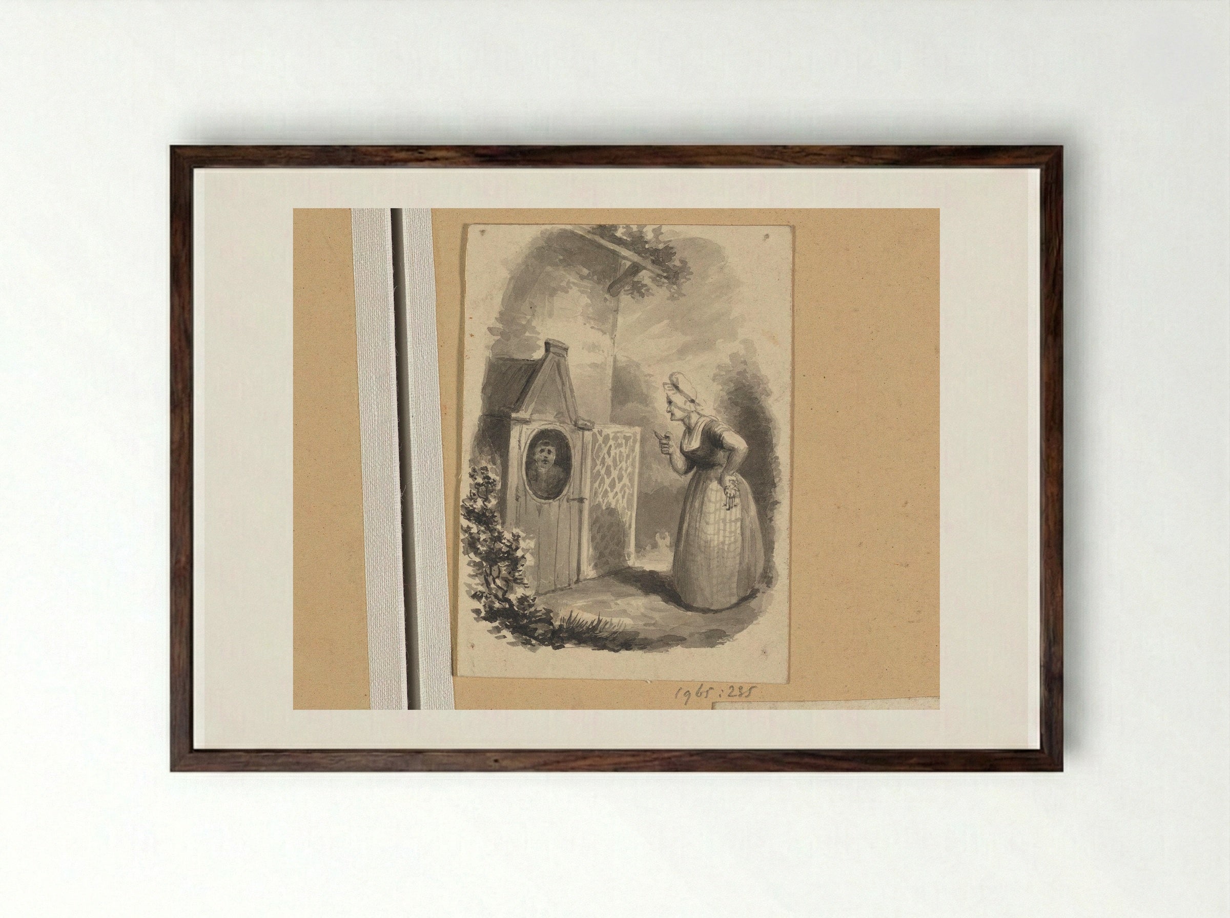 Jongen in een kippenhok opgesloten door een vrouw - Johann Wilhelm Kaiser (I) - Framed Print Dark Wood