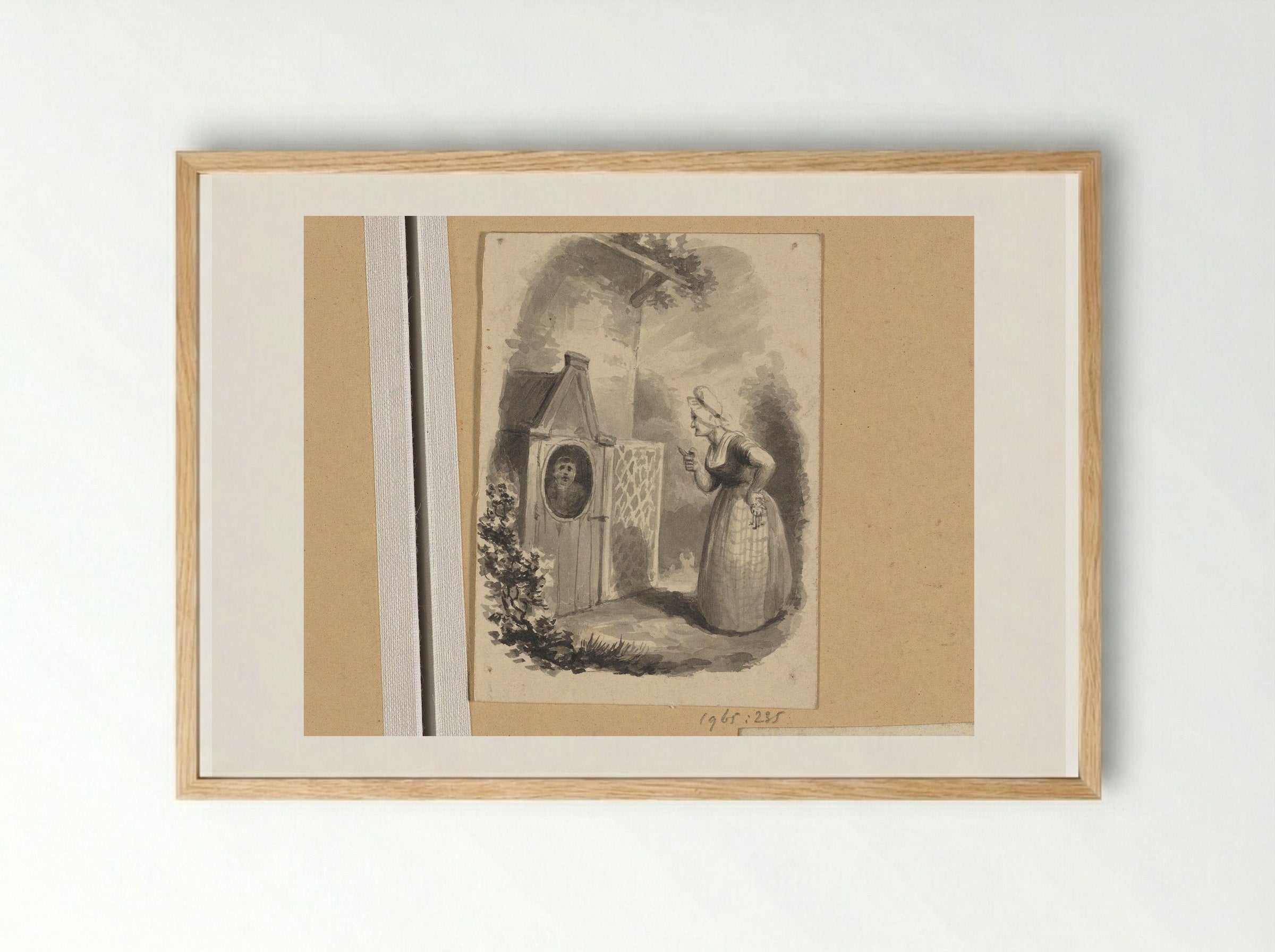 Jongen in een kippenhok opgesloten door een vrouw - Johann Wilhelm Kaiser (I) - Framed Print Wood