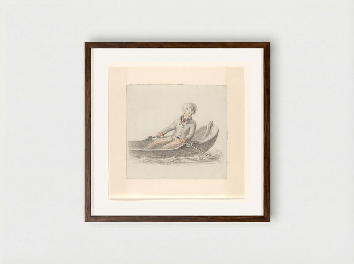 Jongen in een roeiboot - Johannes van Reijn - Framed Print Dark Wood
