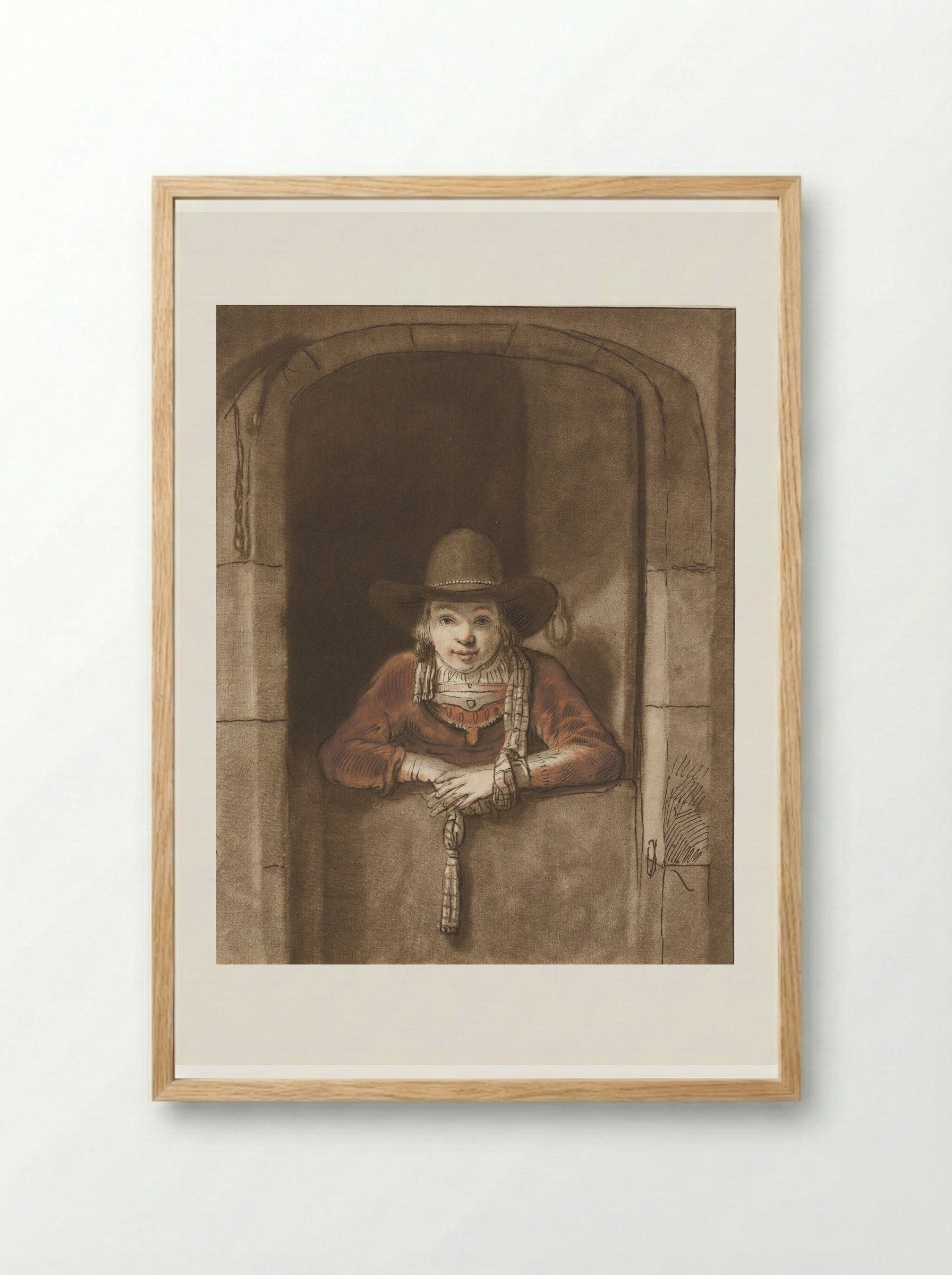 Jongen leunend over een onderdeur - Cornelis Ploos van Amstel - Framed Print Wood