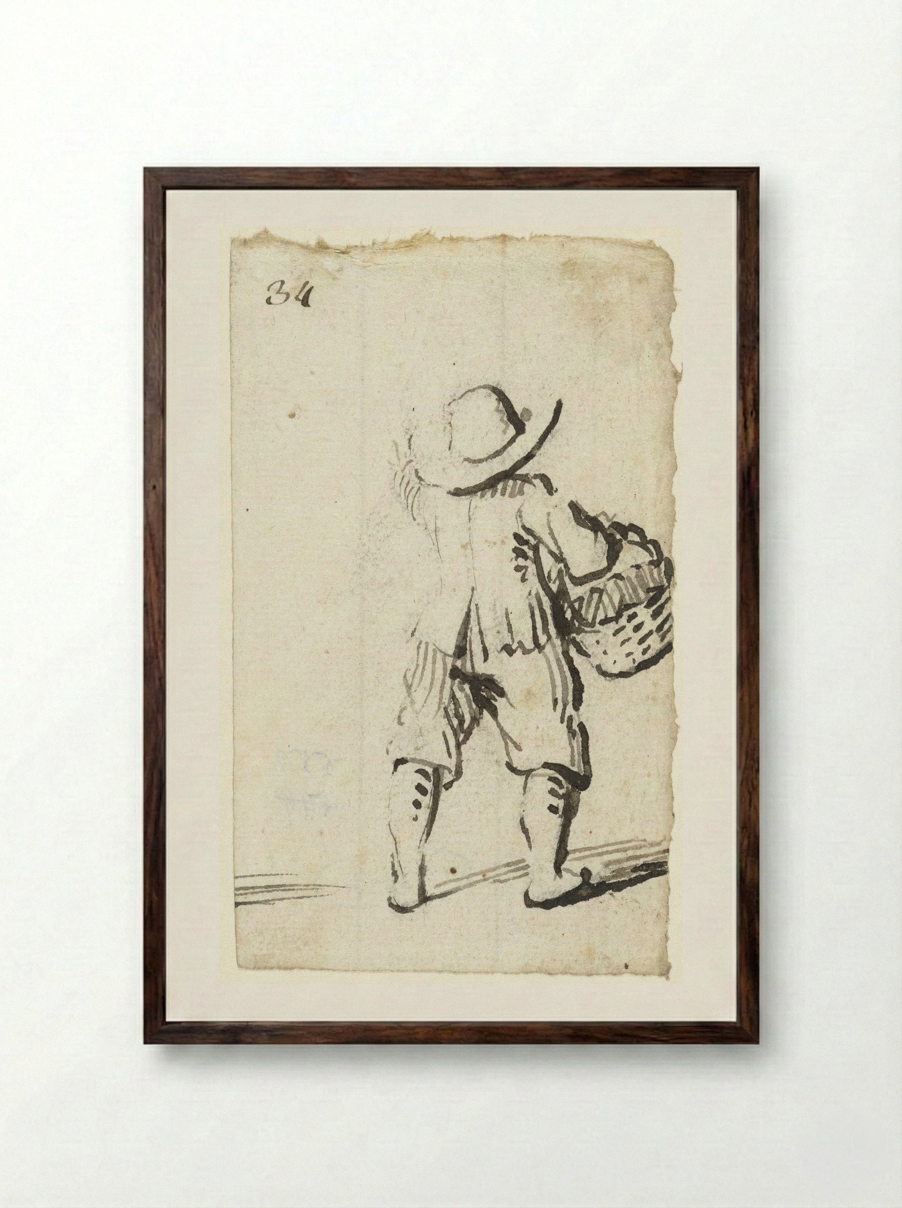 Jongen met een mand aan zijn arm - Harmen ter Borch - Framed Print Dark Wood
