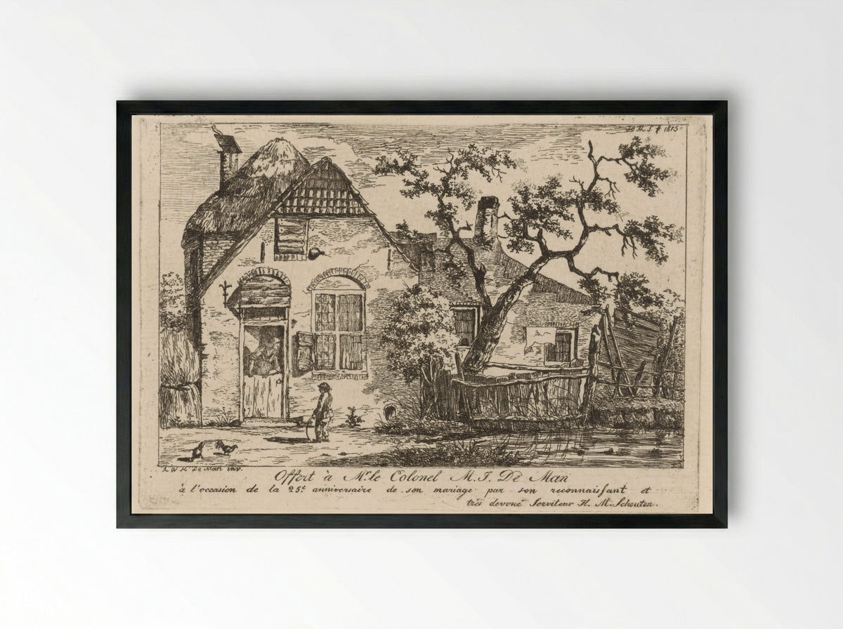Jongen met hoepel bij een boerderij - Hendrik Marcus Schouten - Framed Print Black