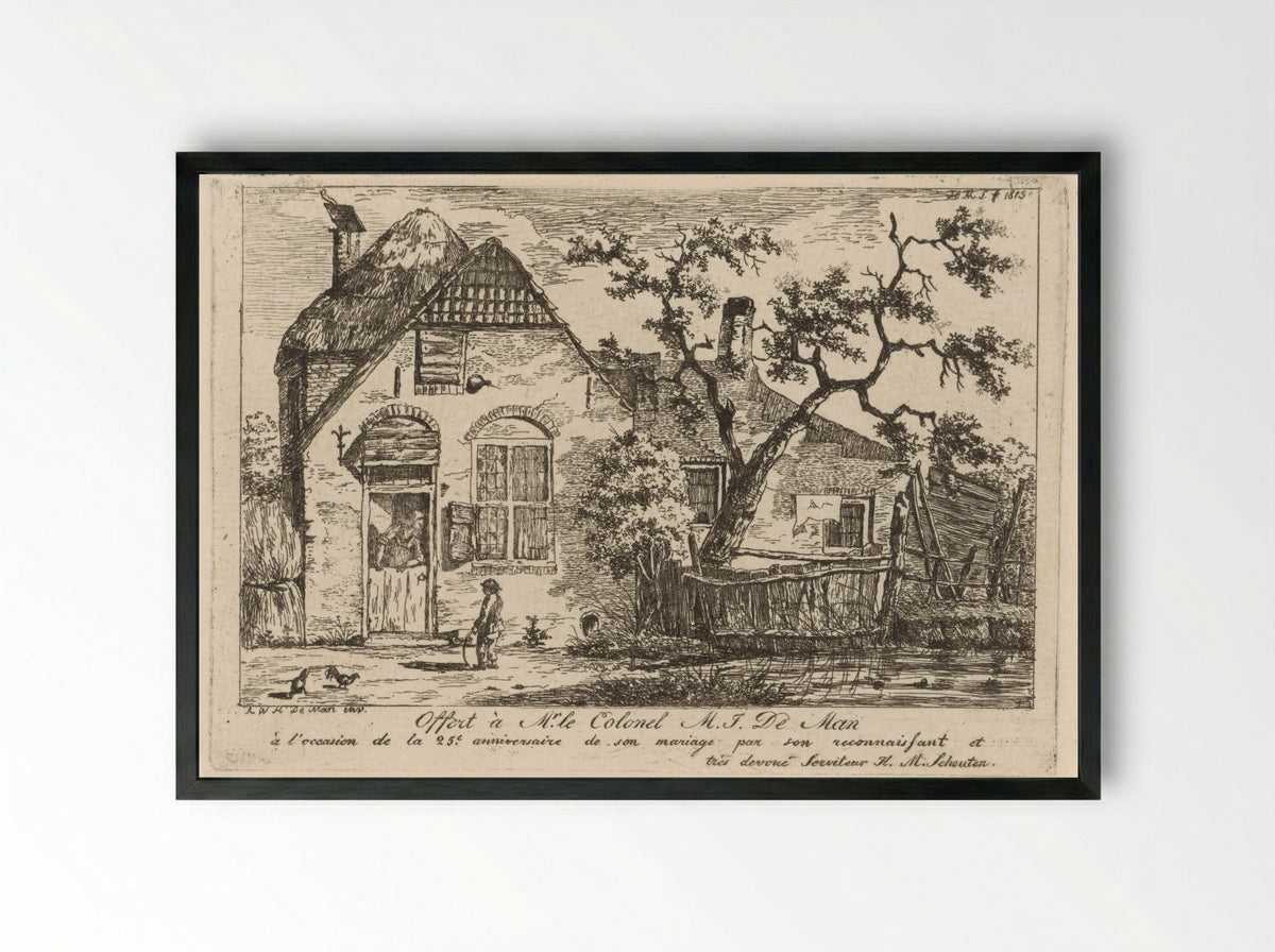 Jongen met hoepel bij een boerderij - Hendrik Marcus Schouten - Framed Print Black