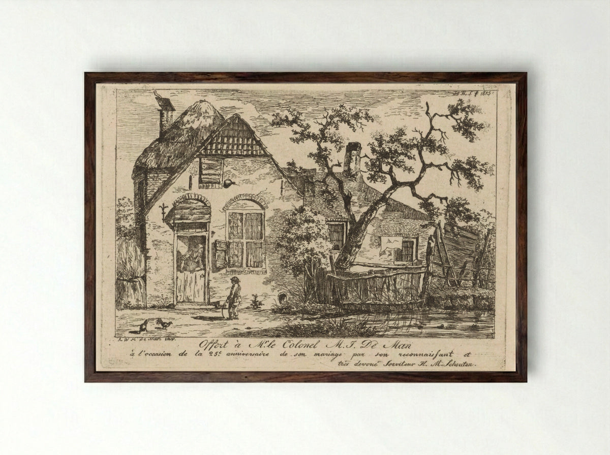 Jongen met hoepel bij een boerderij - Hendrik Marcus Schouten - Framed Print Dark Wood